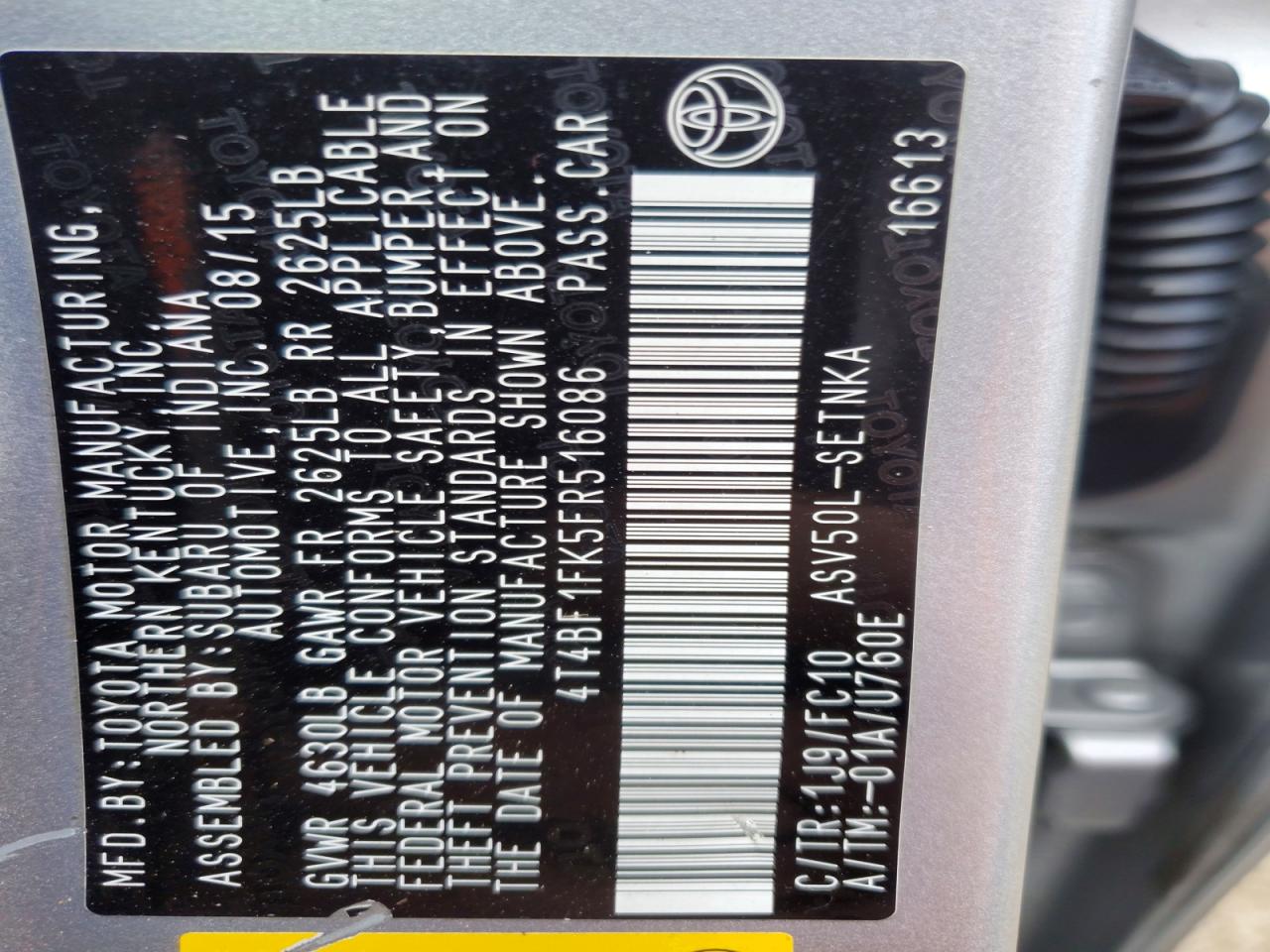 2015 Toyota Camry Silver vin: 4T4BF1FK5FR516086