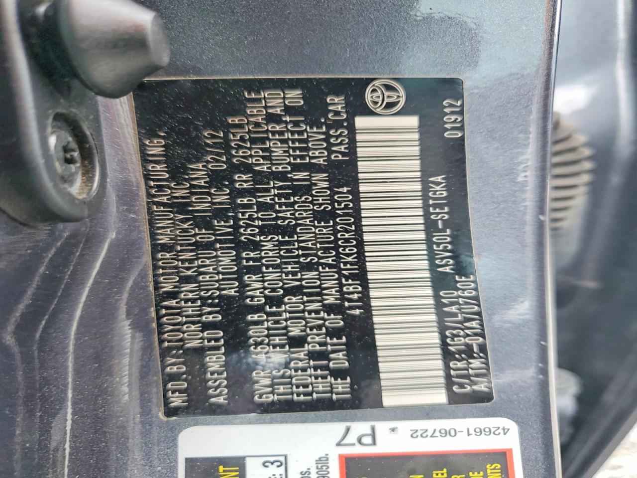 2012 Toyota Camry Xle Charcoal vin: 4T4BF1FK6CR201504