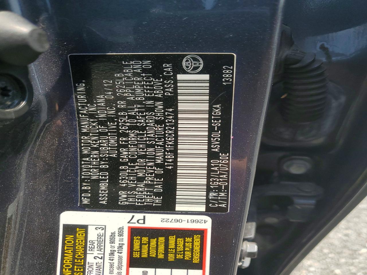 2012 Toyota Camry Xle Серый vin: 4T4BF1FK6CR213474
