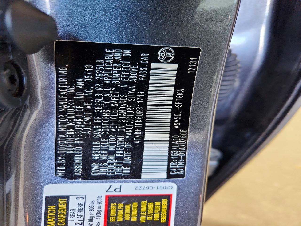 2013 Toyota Camry Xle Gray vin: 4T4BF1FK6DR311714