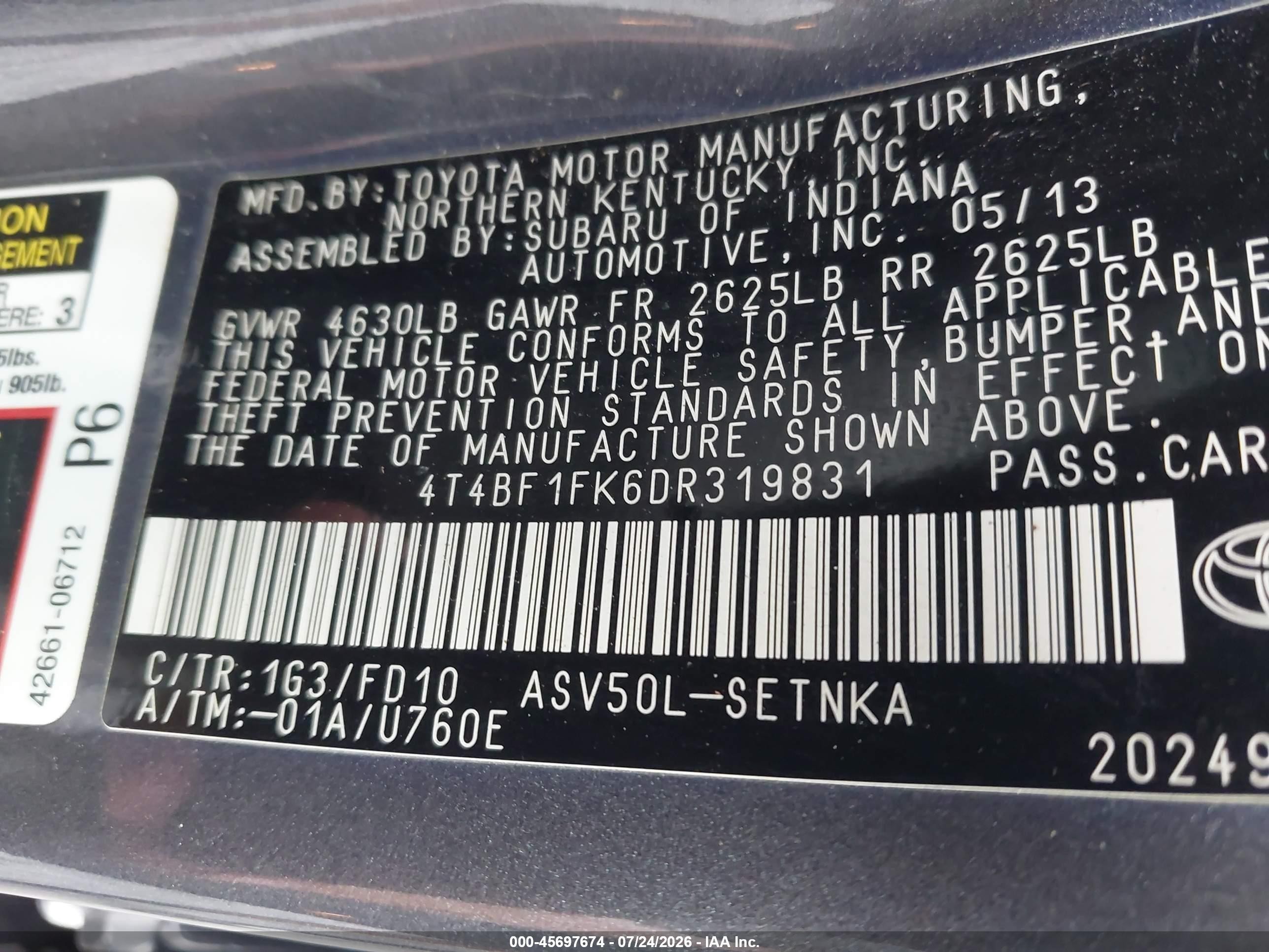 2013 Toyota Camry Le Gray vin: 4T4BF1FK6DR319831
