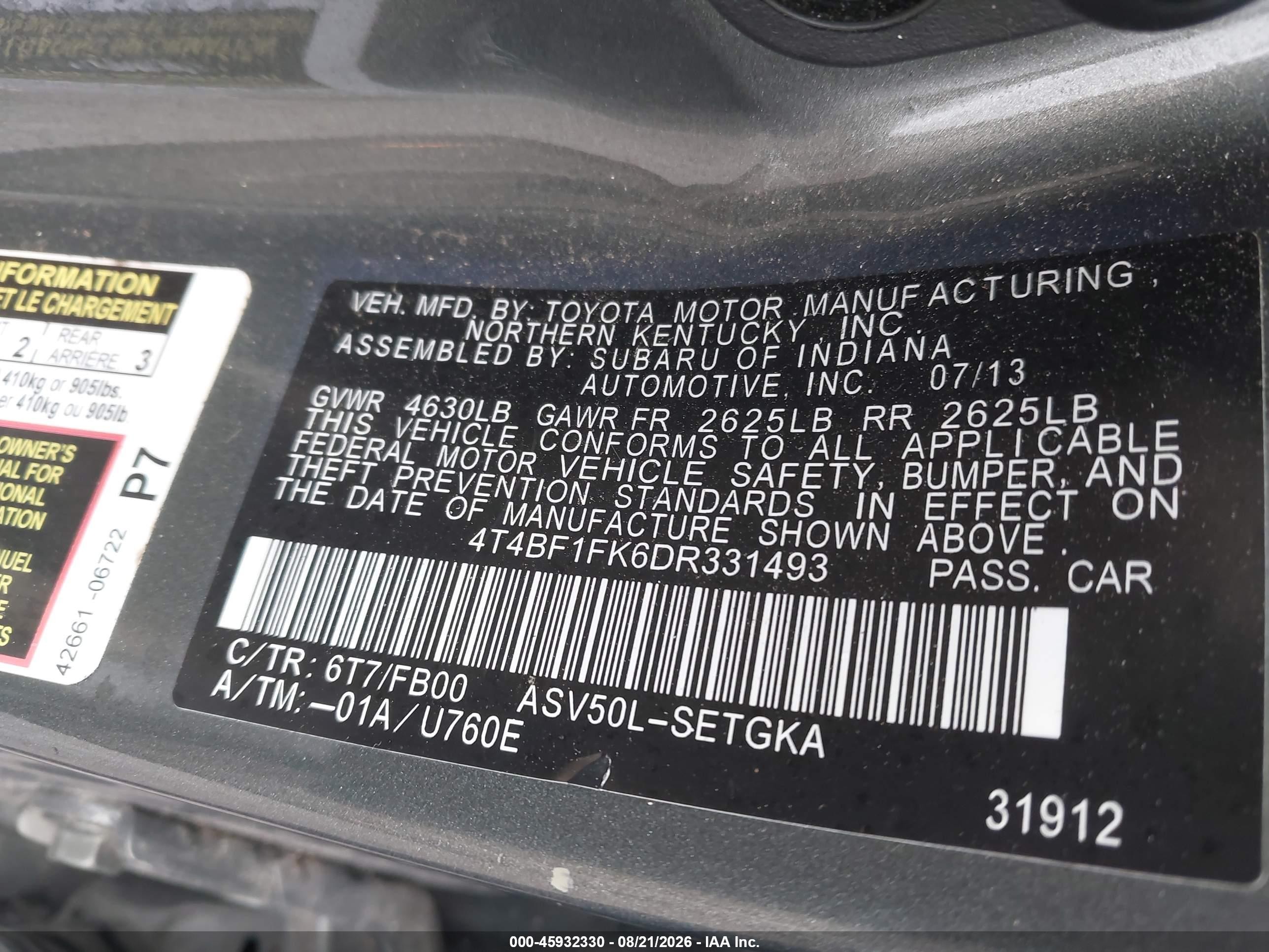 2013 Toyota Camry Xle Green vin: 4T4BF1FK6DR331493