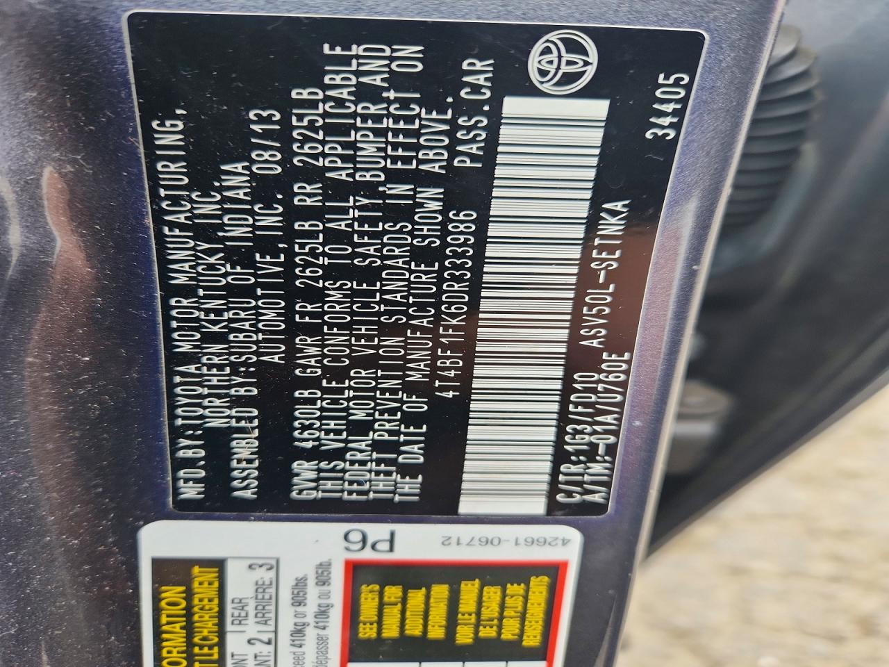 2013 Toyota Camry Le Gray vin: 4T4BF1FK6DR333986