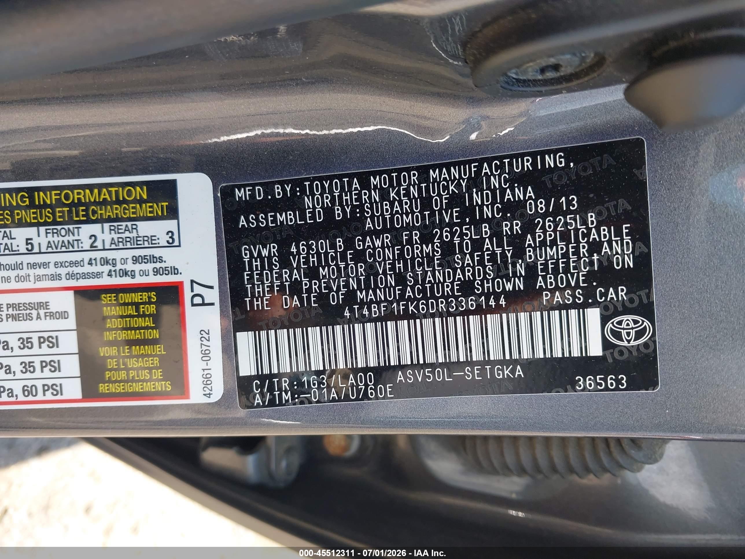 2013 Toyota Camry Xle Серый vin: 4T4BF1FK6DR336144
