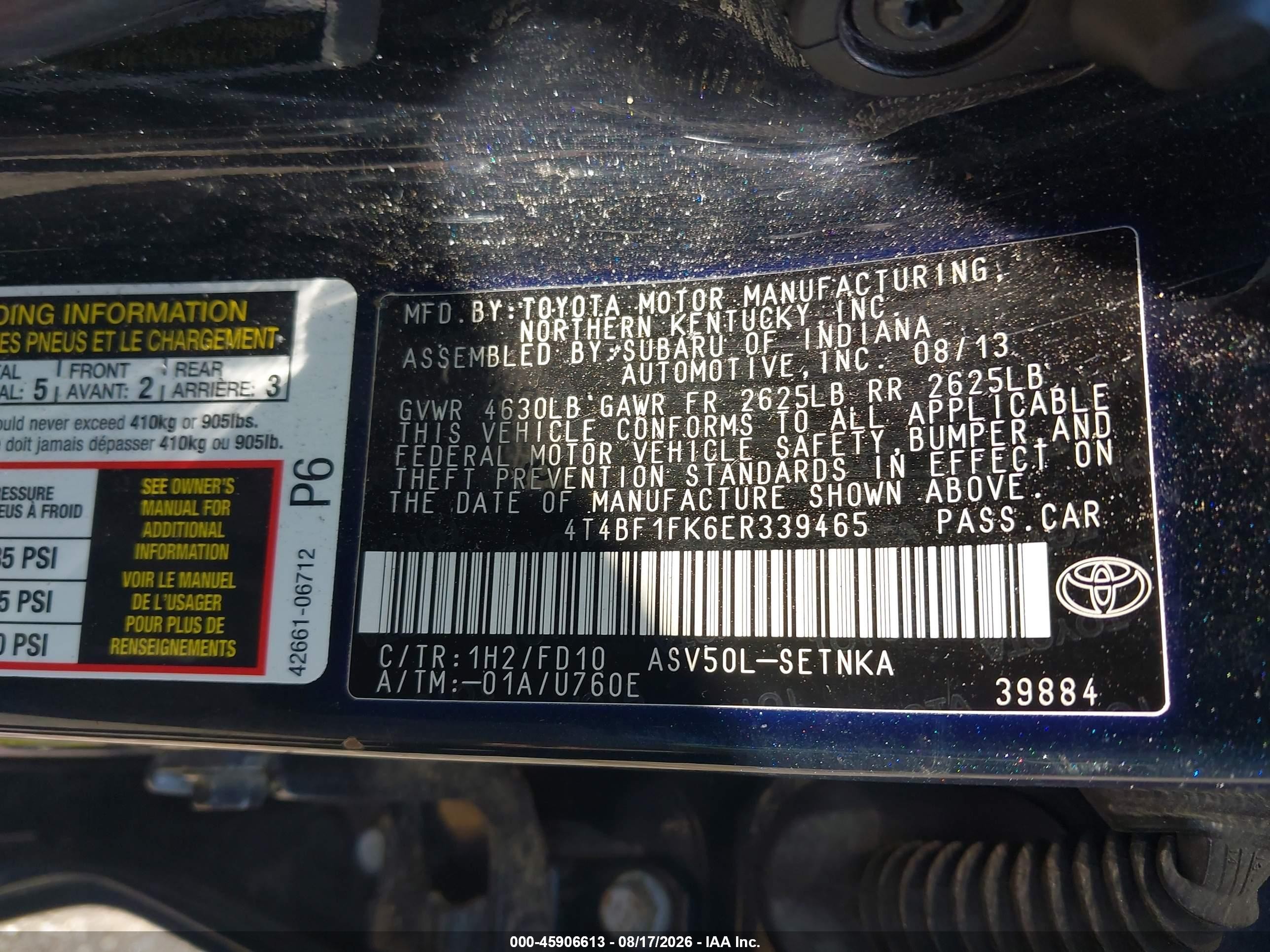 2014 Toyota Camry Le Blue vin: 4T4BF1FK6ER339465