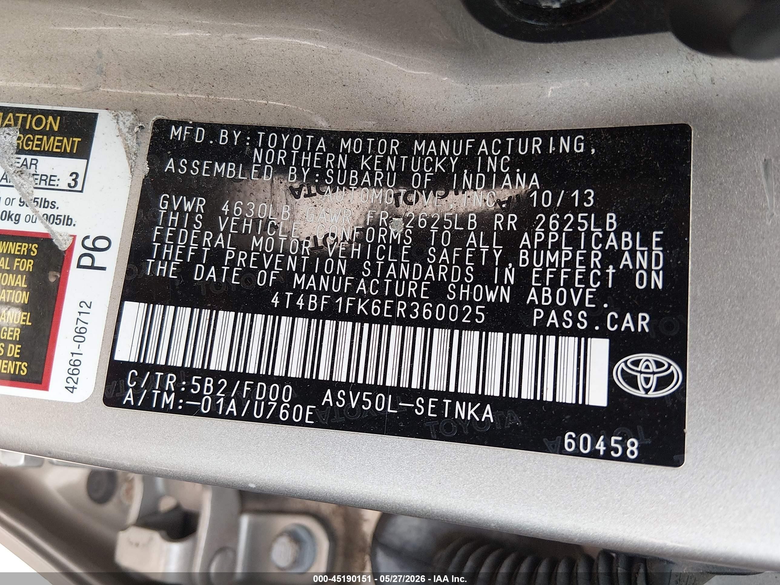 2014 Toyota Camry Le Teal vin: 4T4BF1FK6ER360025