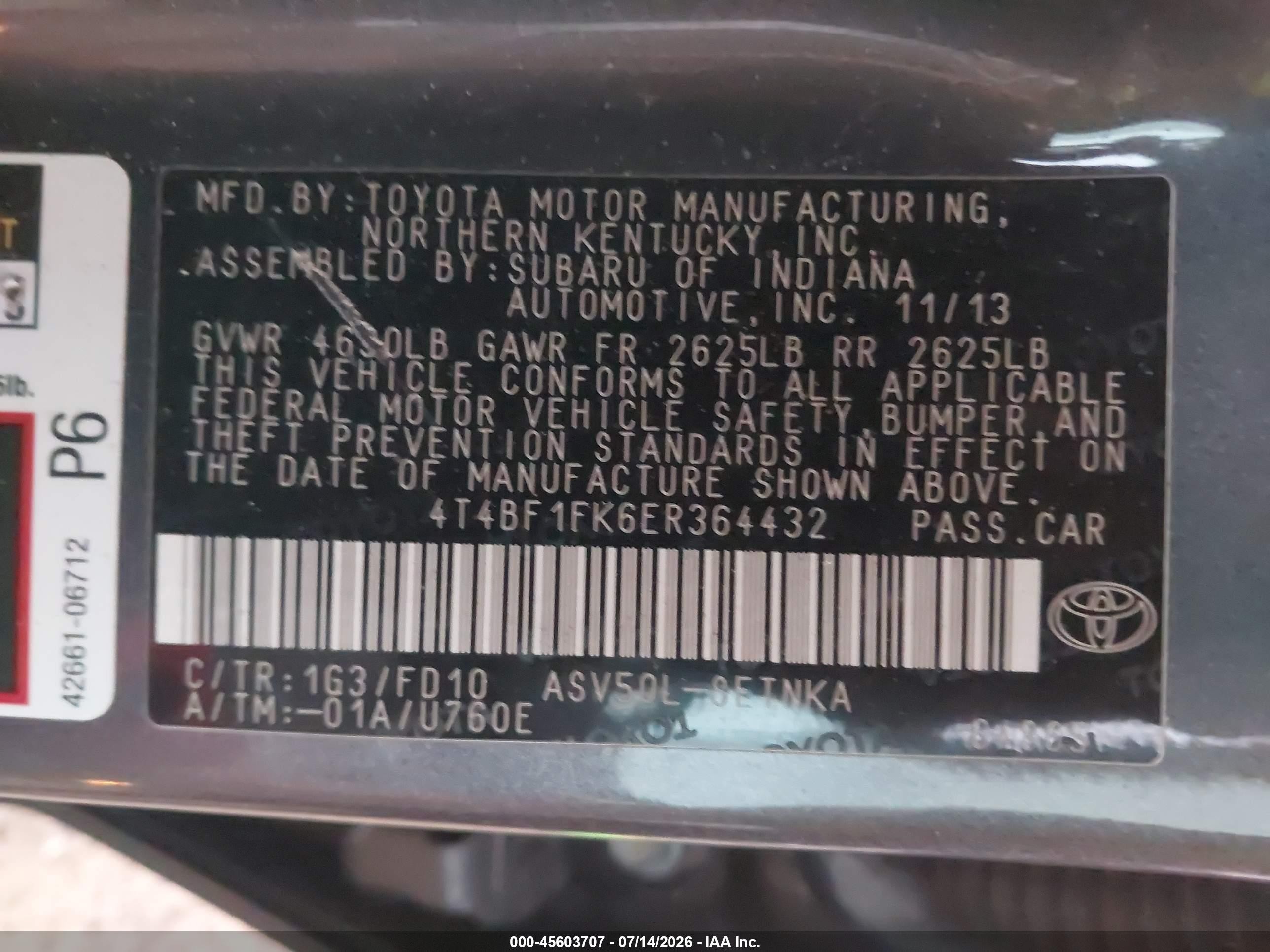 2014 Toyota Camry Le Серый vin: 4T4BF1FK6ER364432