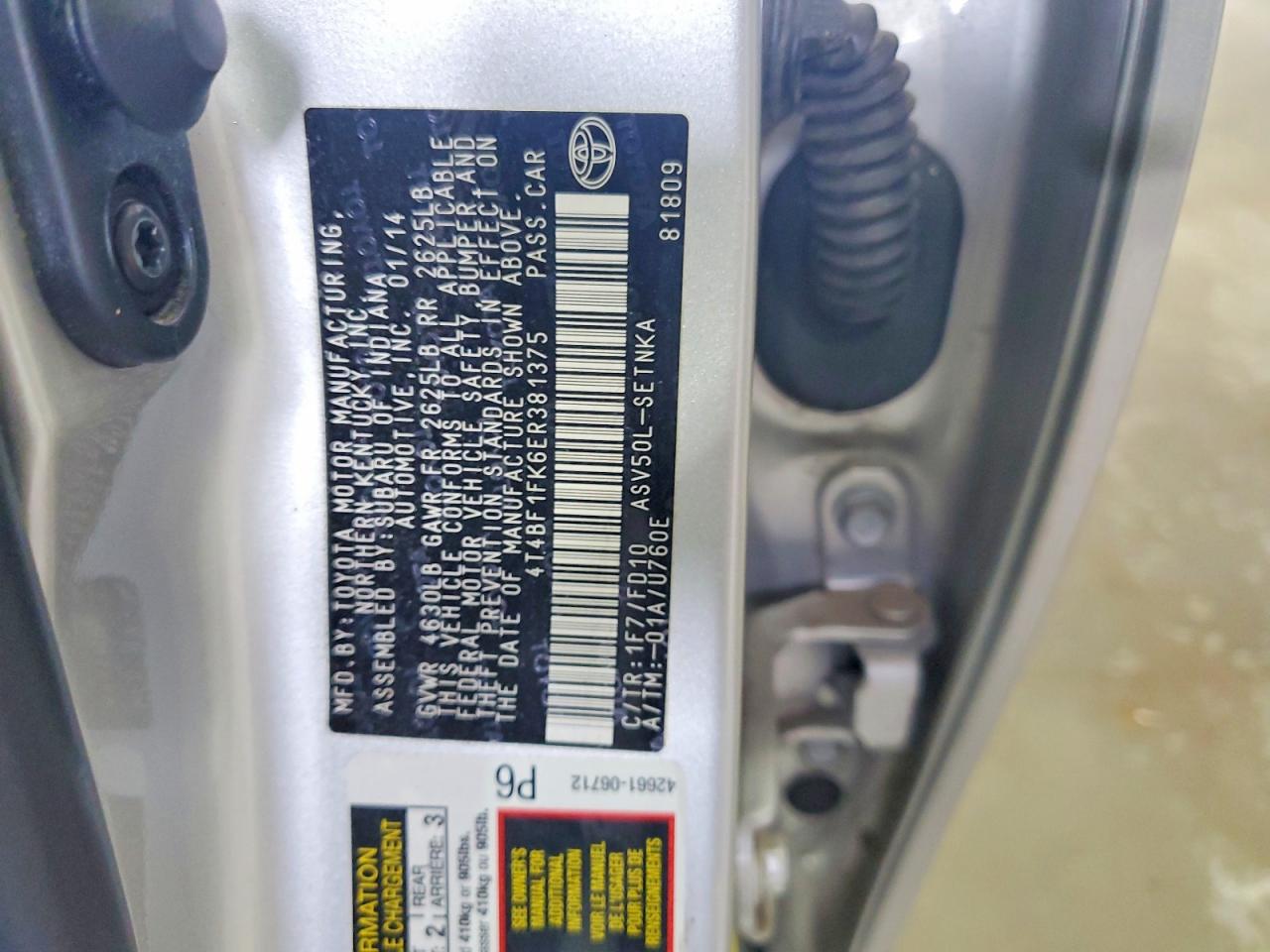 2014 Toyota Camry Le Silver vin: 4T4BF1FK6ER381375