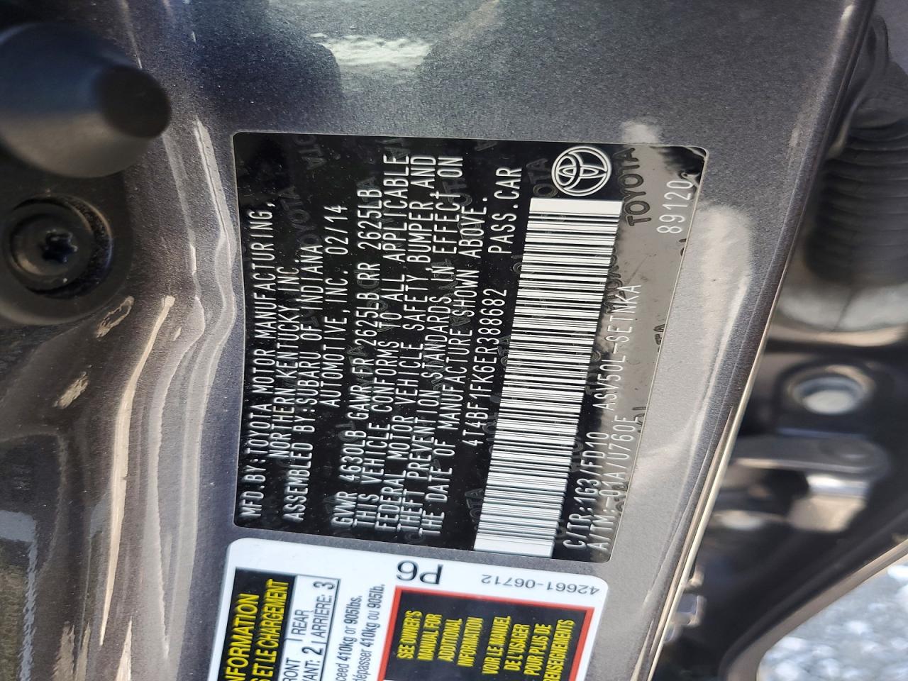 2014 Toyota Camry Le Gray vin: 4T4BF1FK6ER388682