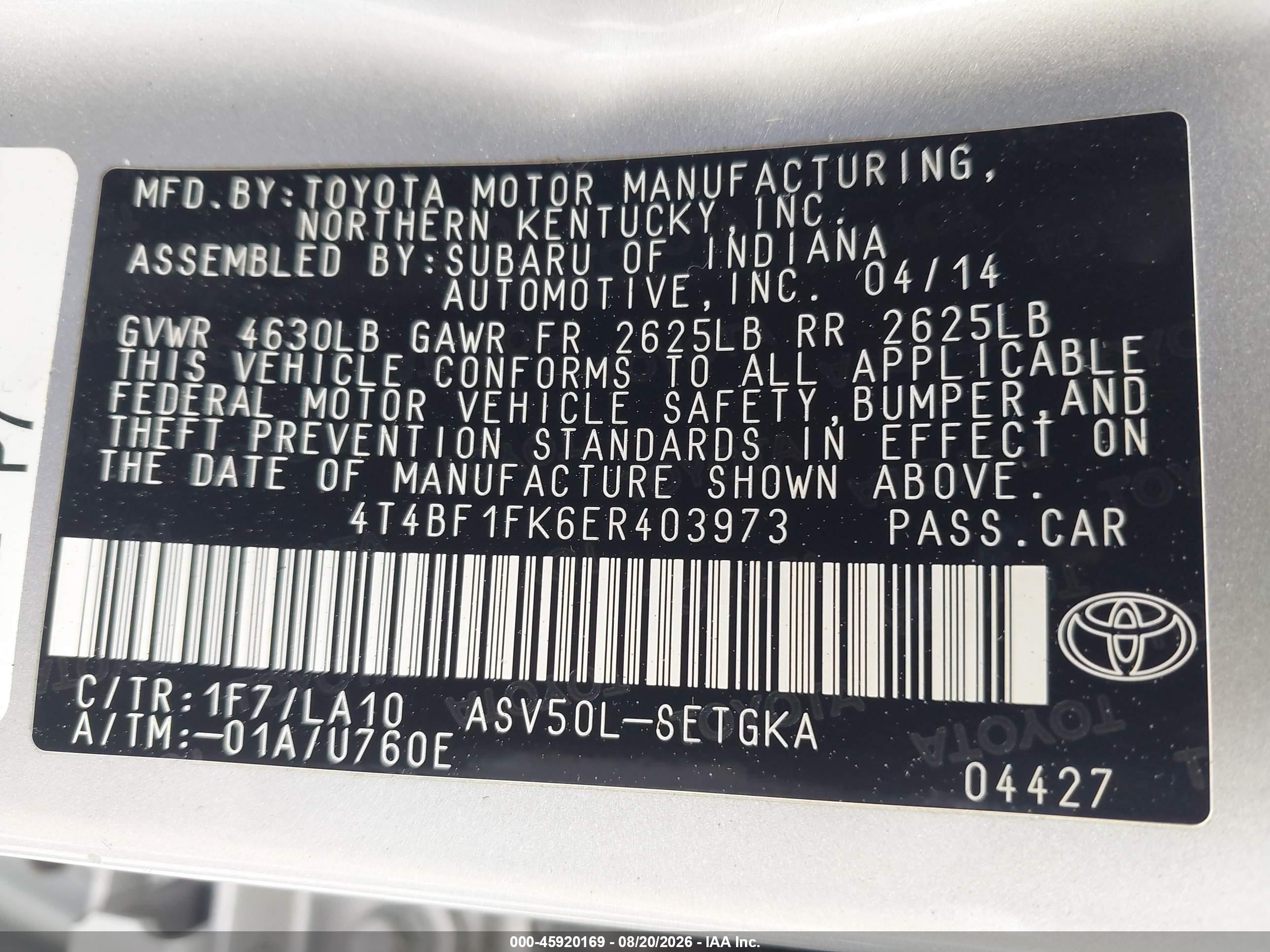 2014 Toyota Camry Xle Silver vin: 4T4BF1FK6ER403973