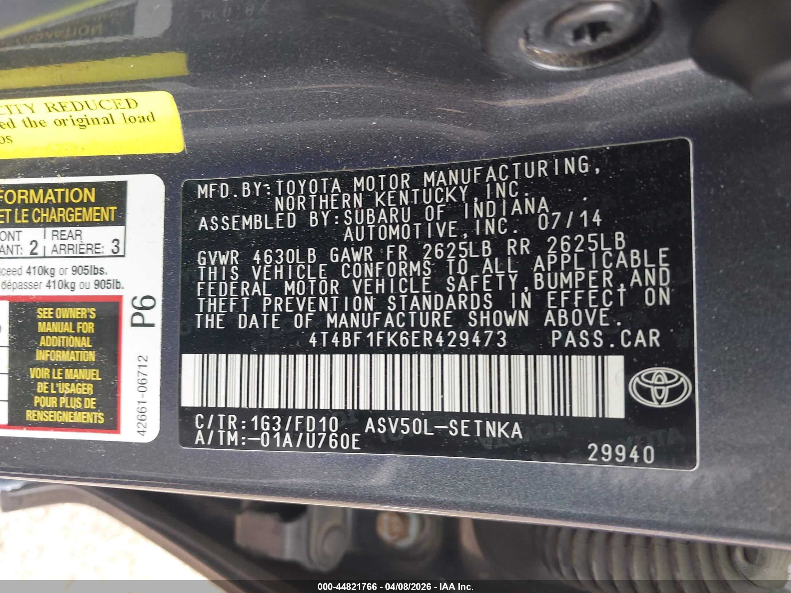 2014 Toyota Camry Le Gray vin: 4T4BF1FK6ER429473