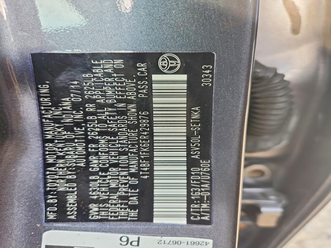 2014 Toyota Camry Le Gray vin: 4T4BF1FK6ER429876