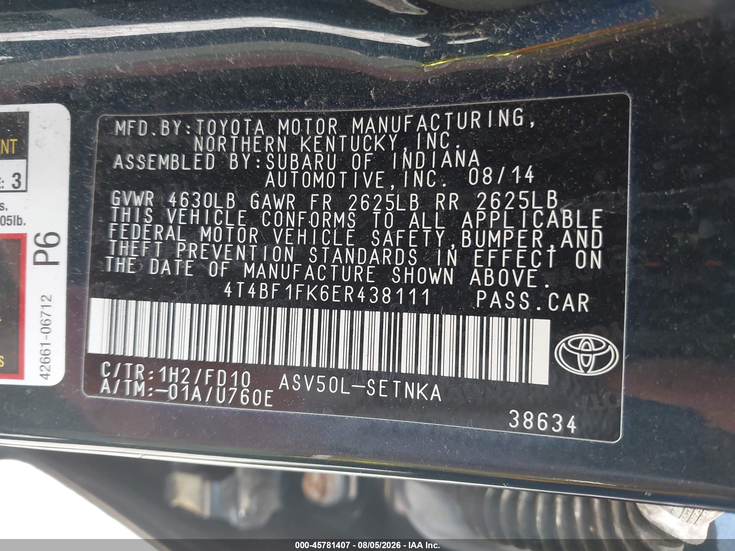 2014 Toyota Camry Le Green vin: 4T4BF1FK6ER438111