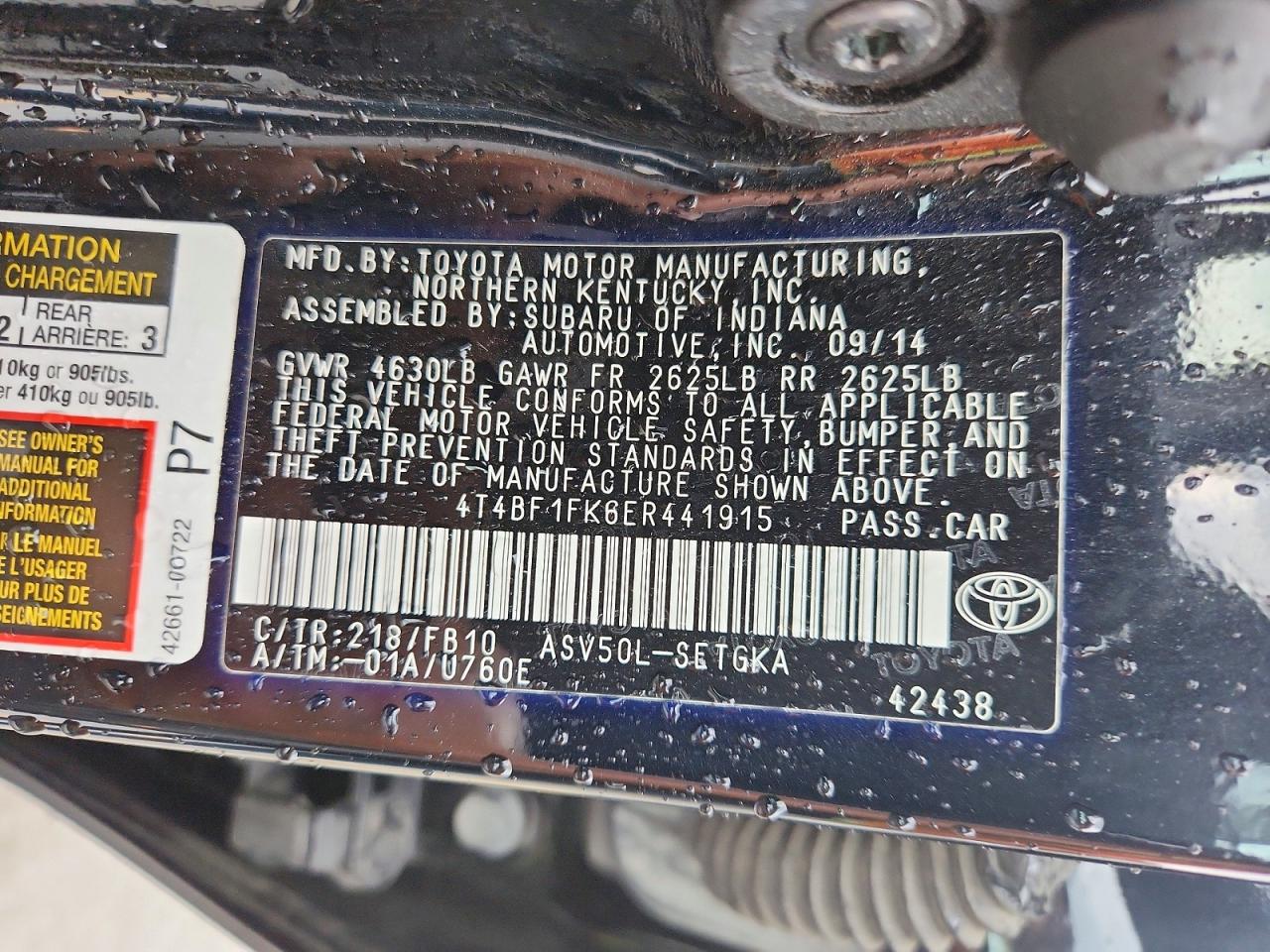 2014 Toyota Camry Xle Black vin: 4T4BF1FK6ER441915