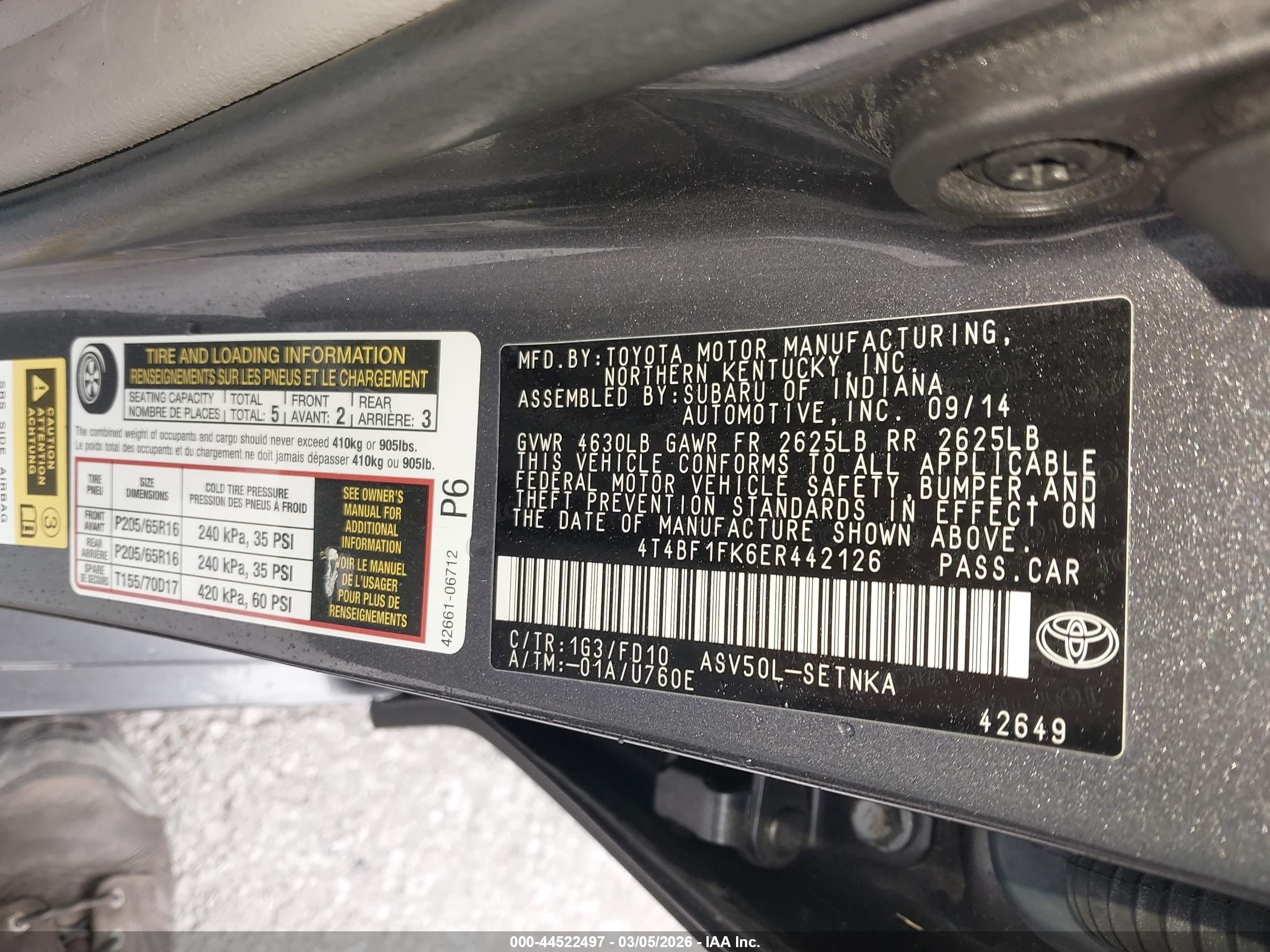 2014 Toyota Camry Le Gray vin: 4T4BF1FK6ER442126