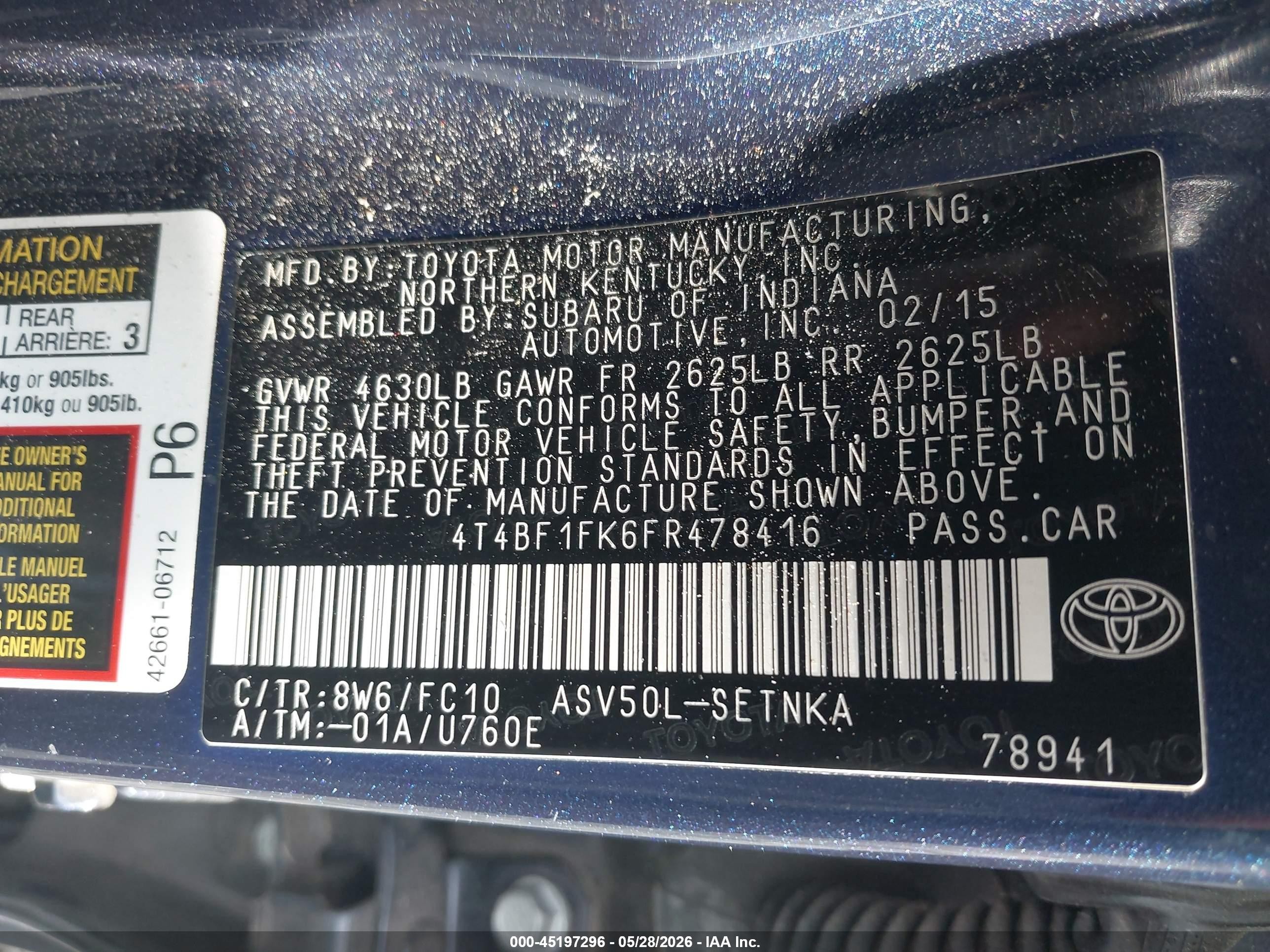 2015 Toyota Camry Le Синий vin: 4T4BF1FK6FR478416
