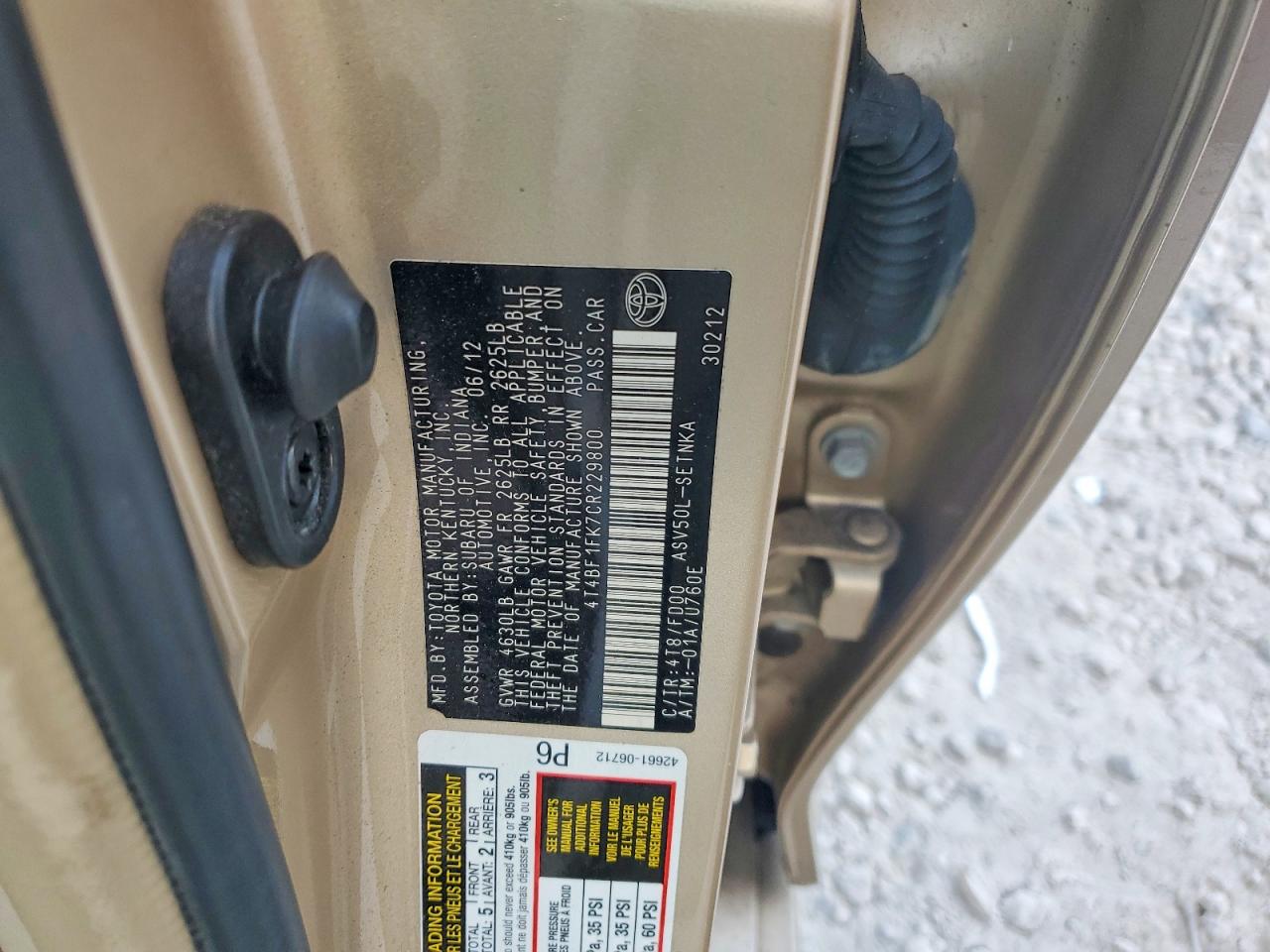 2012 Toyota Camry Le Beige vin: 4T4BF1FK7CR229800