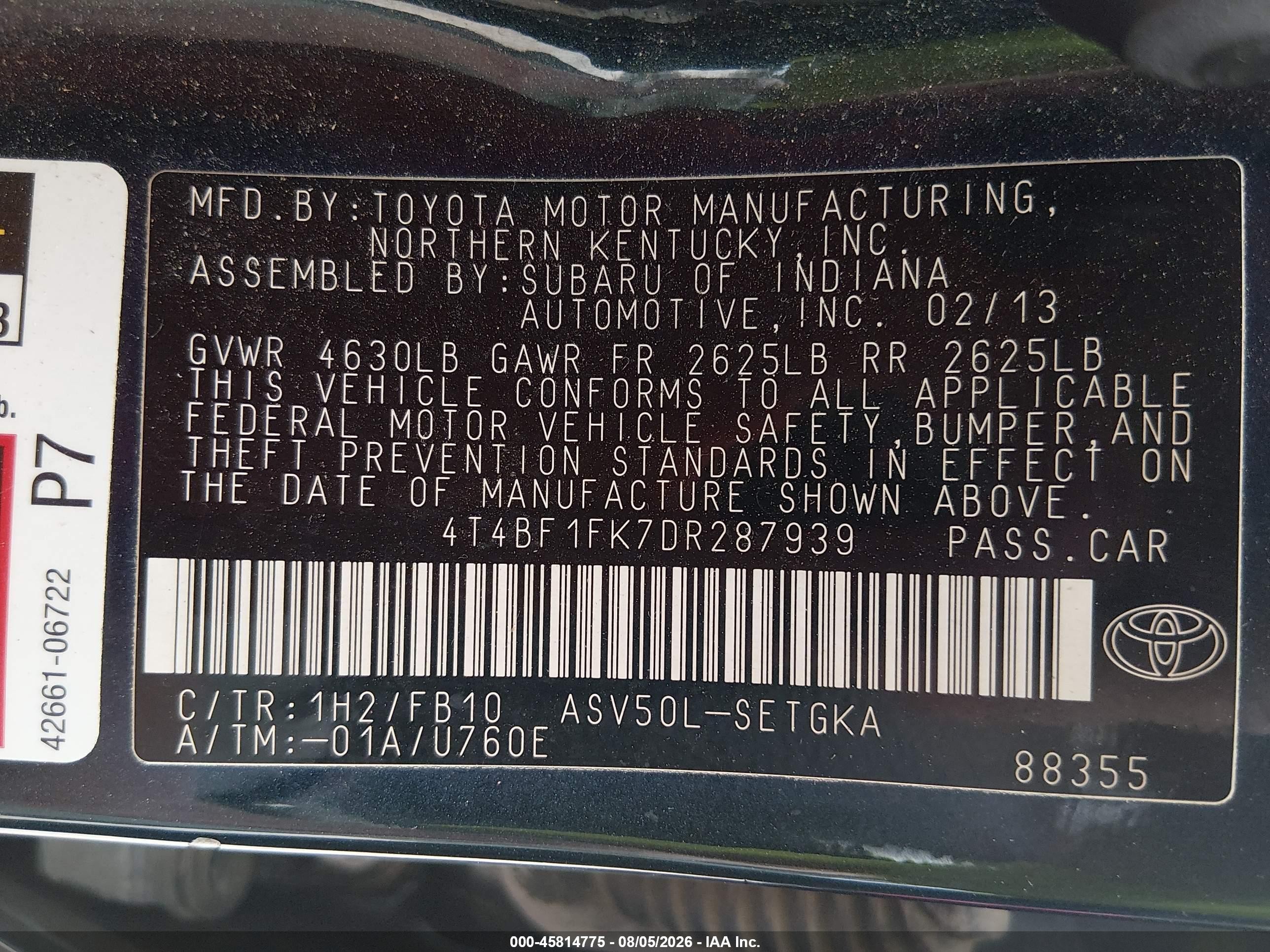 2013 Toyota Camry Xle Черный vin: 4T4BF1FK7DR287939