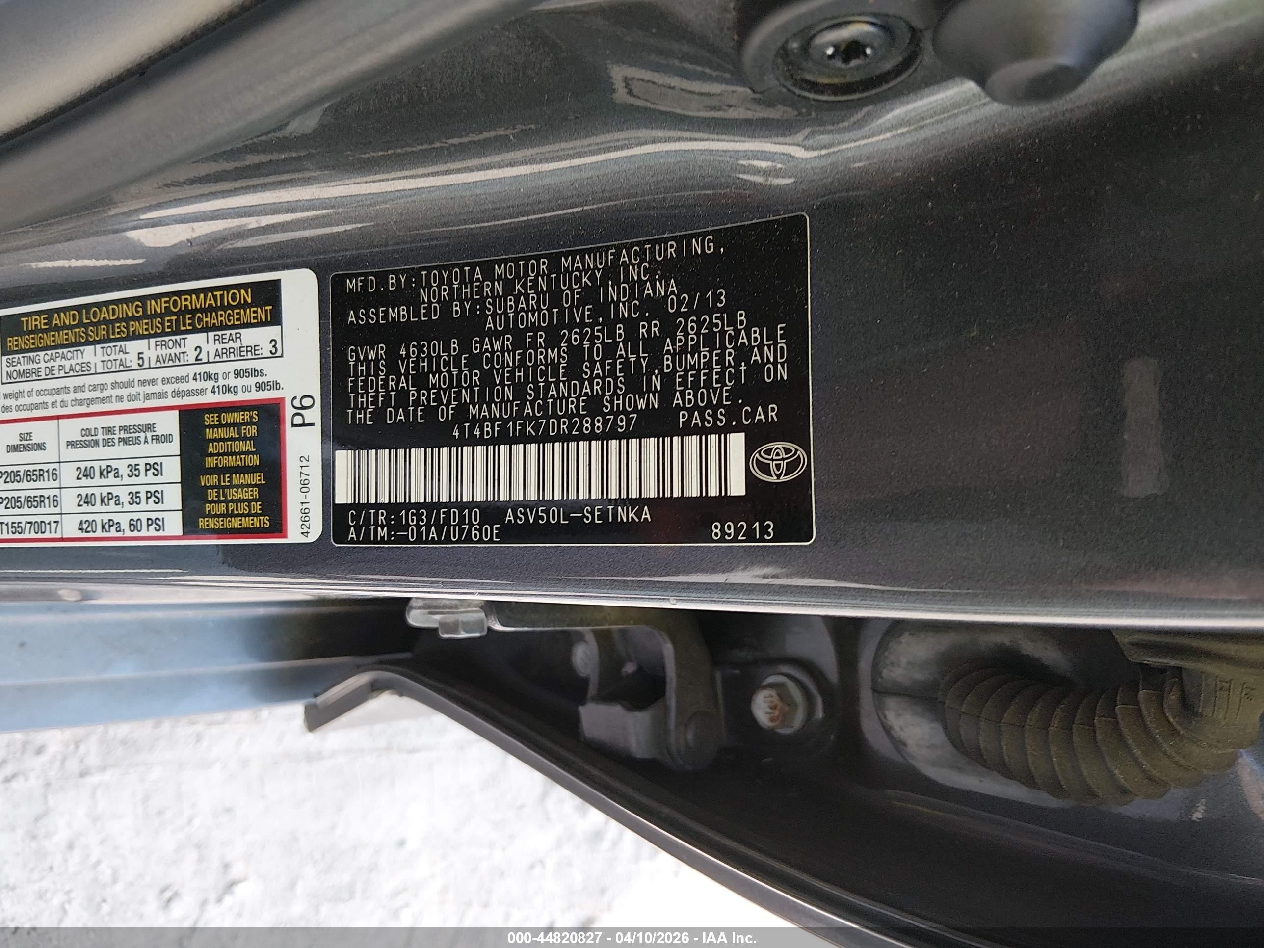 2013 Toyota Camry Le Серый vin: 4T4BF1FK7DR288797