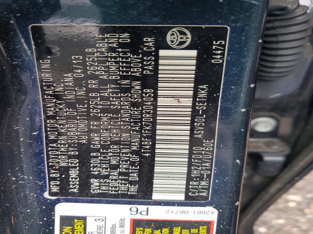 2013 Toyota Camry Le Black vin: 4T4BF1FK7DR304058