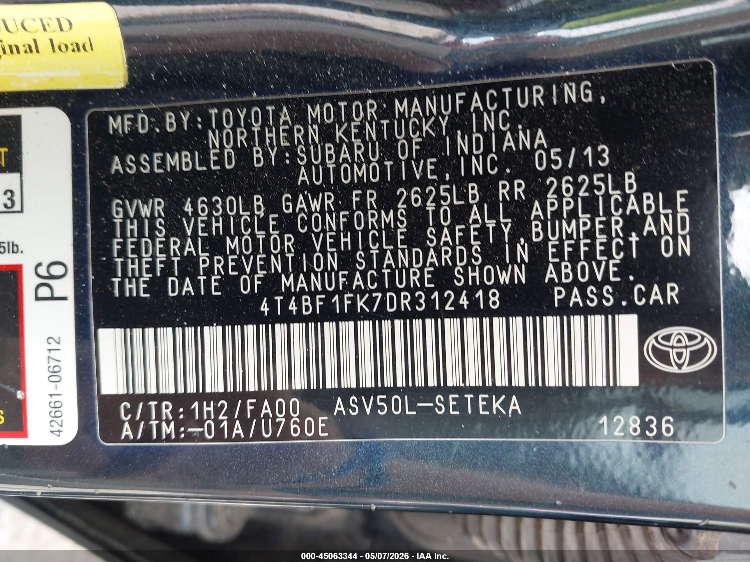 2013 Toyota Camry L Черный vin: 4T4BF1FK7DR312418