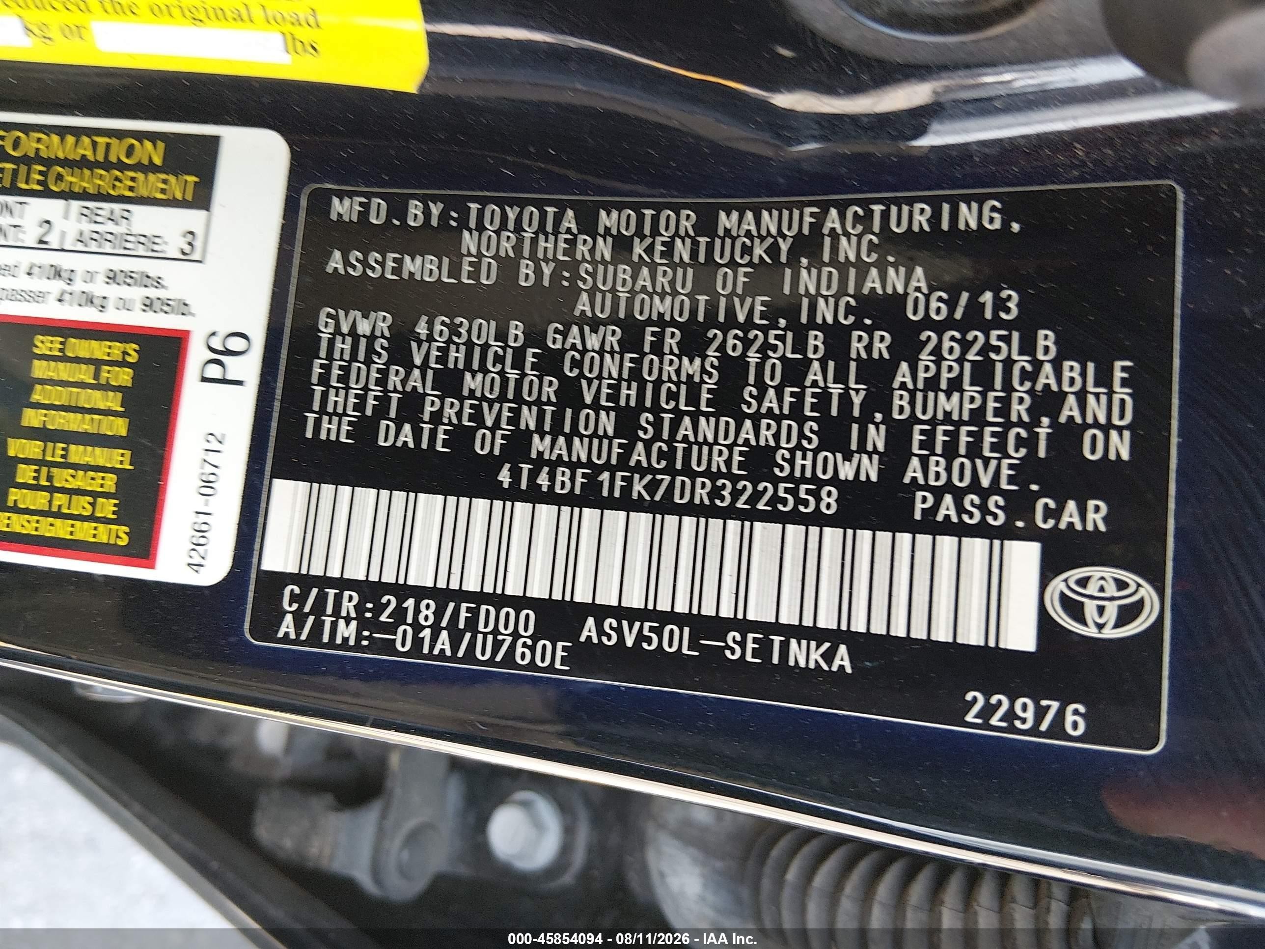 2013 Toyota Camry Le Black vin: 4T4BF1FK7DR322558