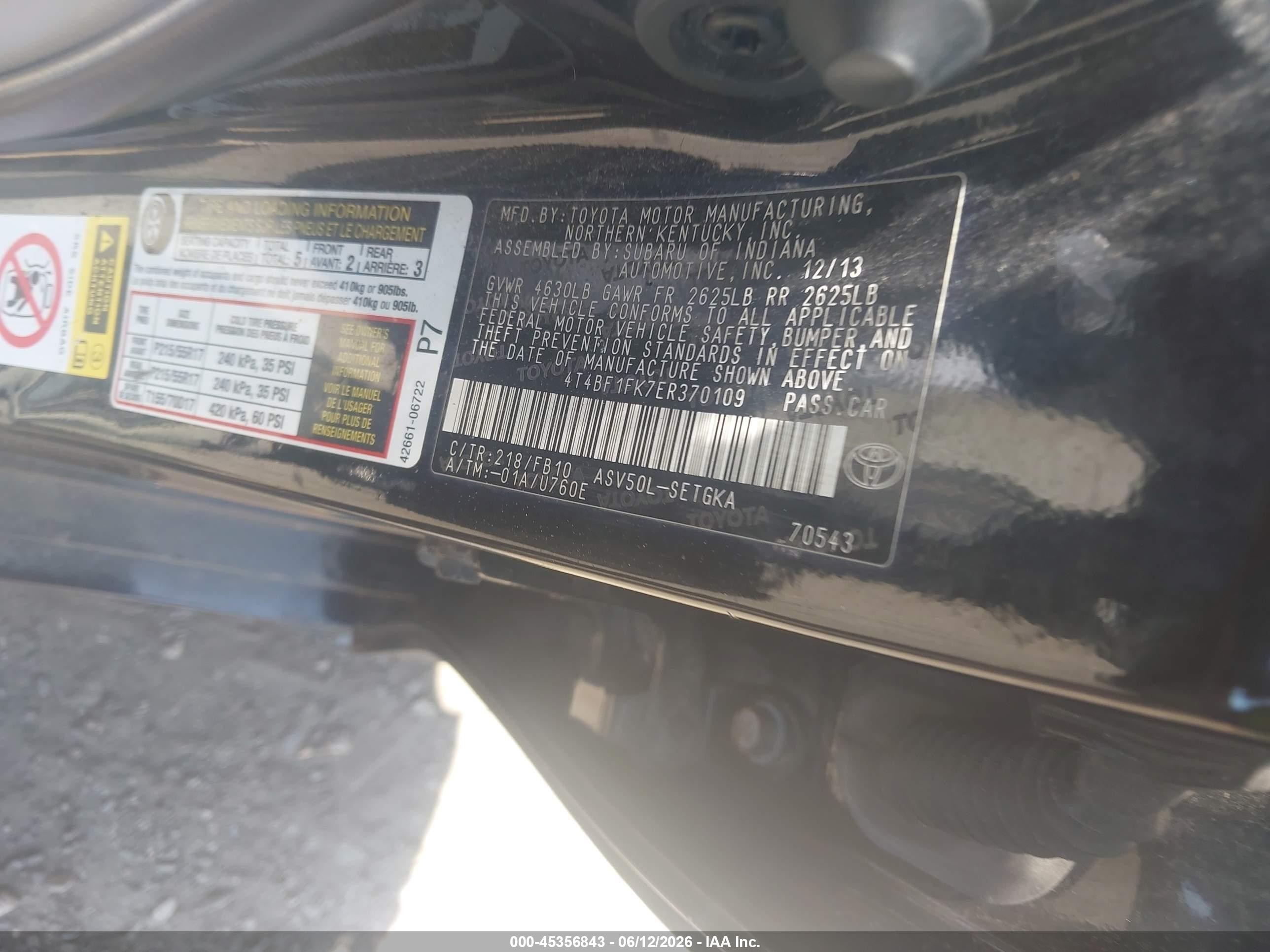 2014 Toyota Camry Xle Черный vin: 4T4BF1FK7ER370109