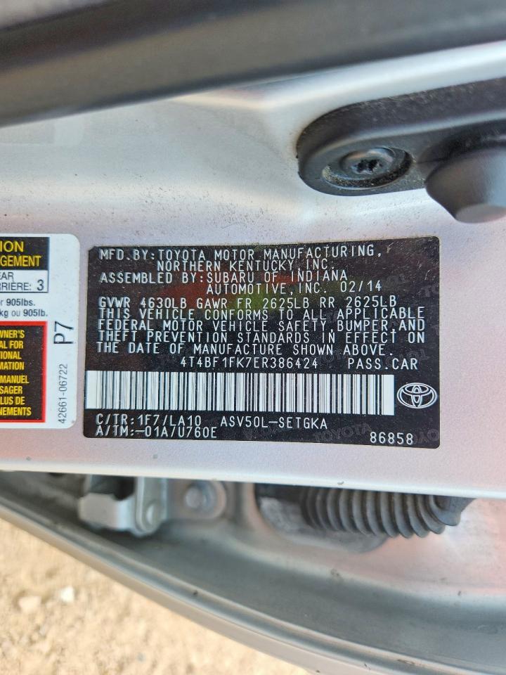 2014 Toyota Camry Xle Silver vin: 4T4BF1FK7ER386424