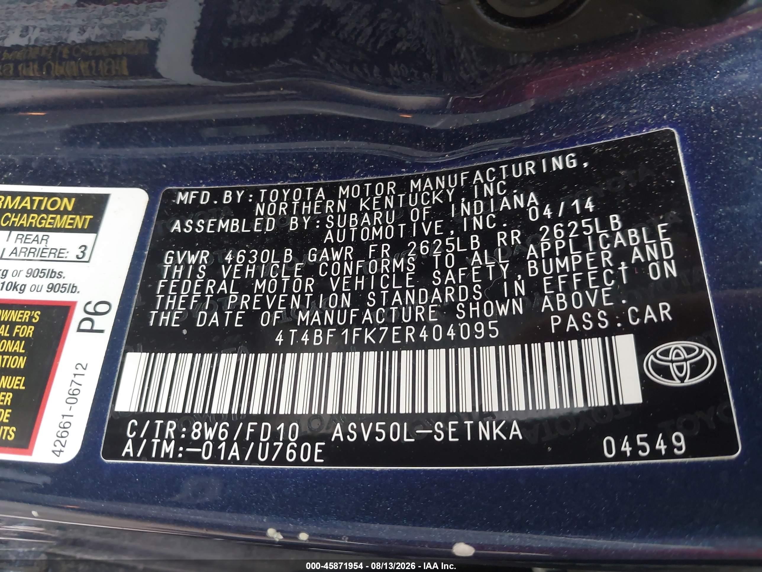 2014 Toyota Camry Le Синий vin: 4T4BF1FK7ER404095