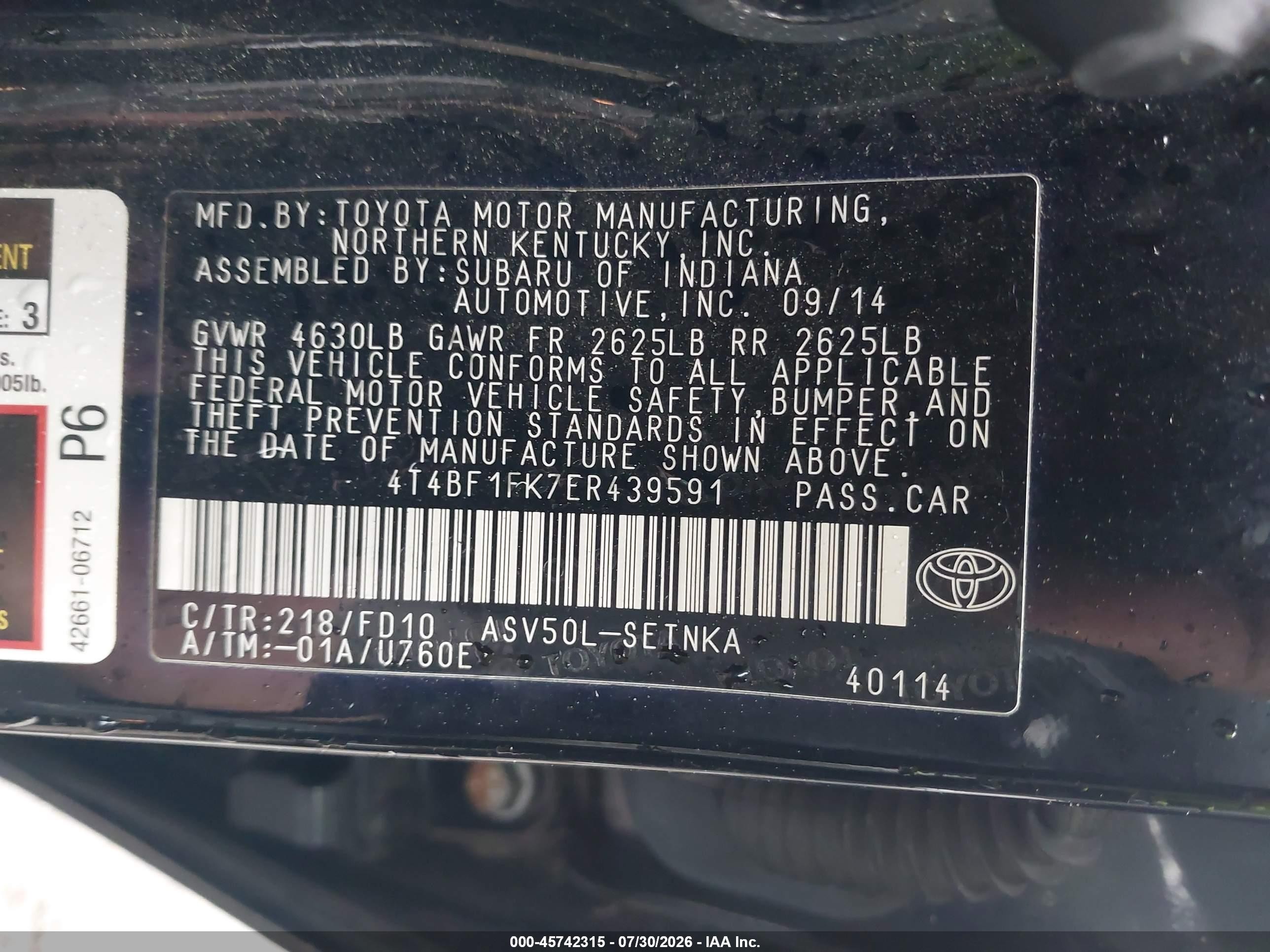 2014 Toyota Camry Le Black vin: 4T4BF1FK7ER439591