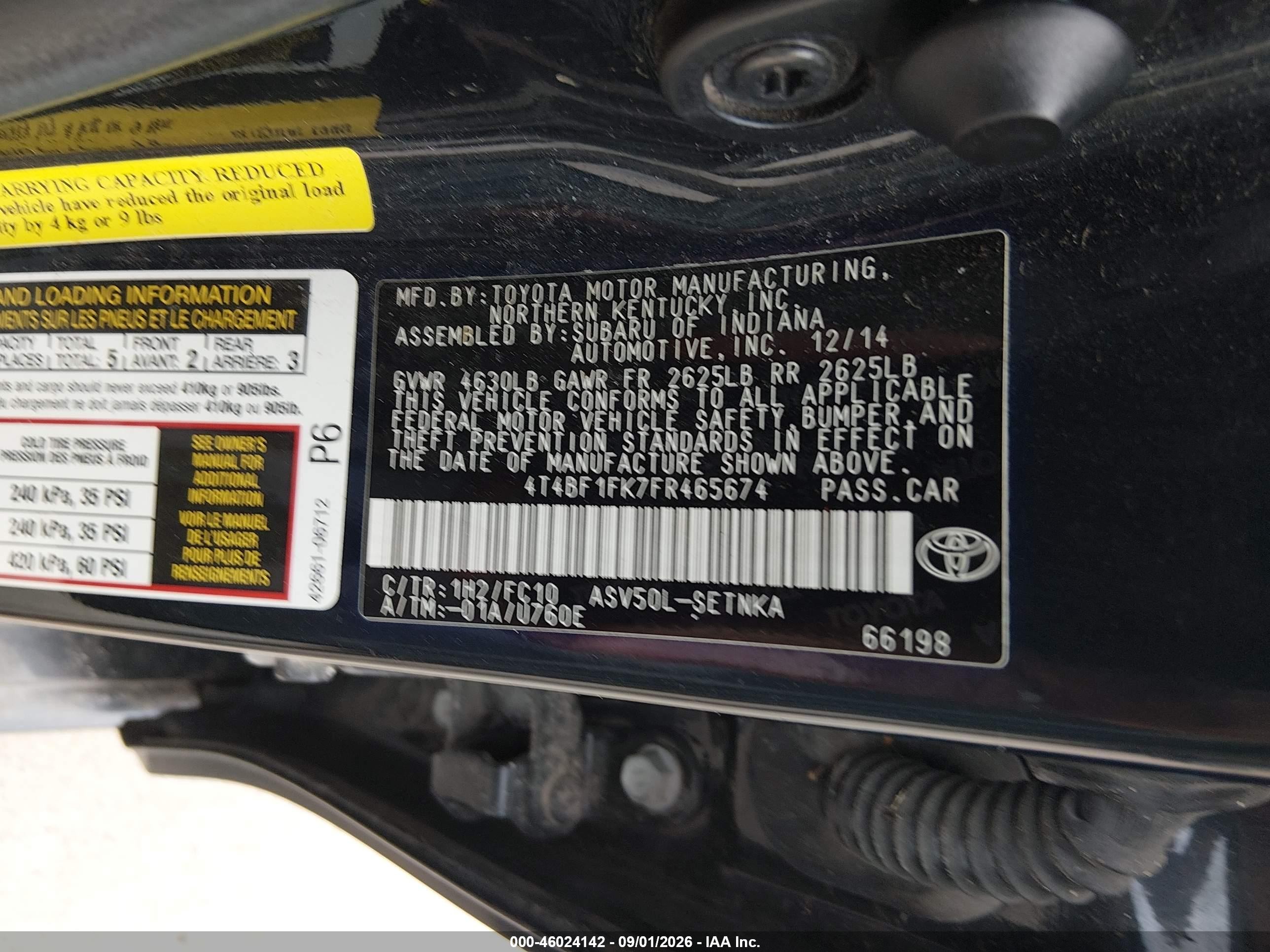 2015 Toyota Camry Le Dark Blue vin: 4T4BF1FK7FR465674