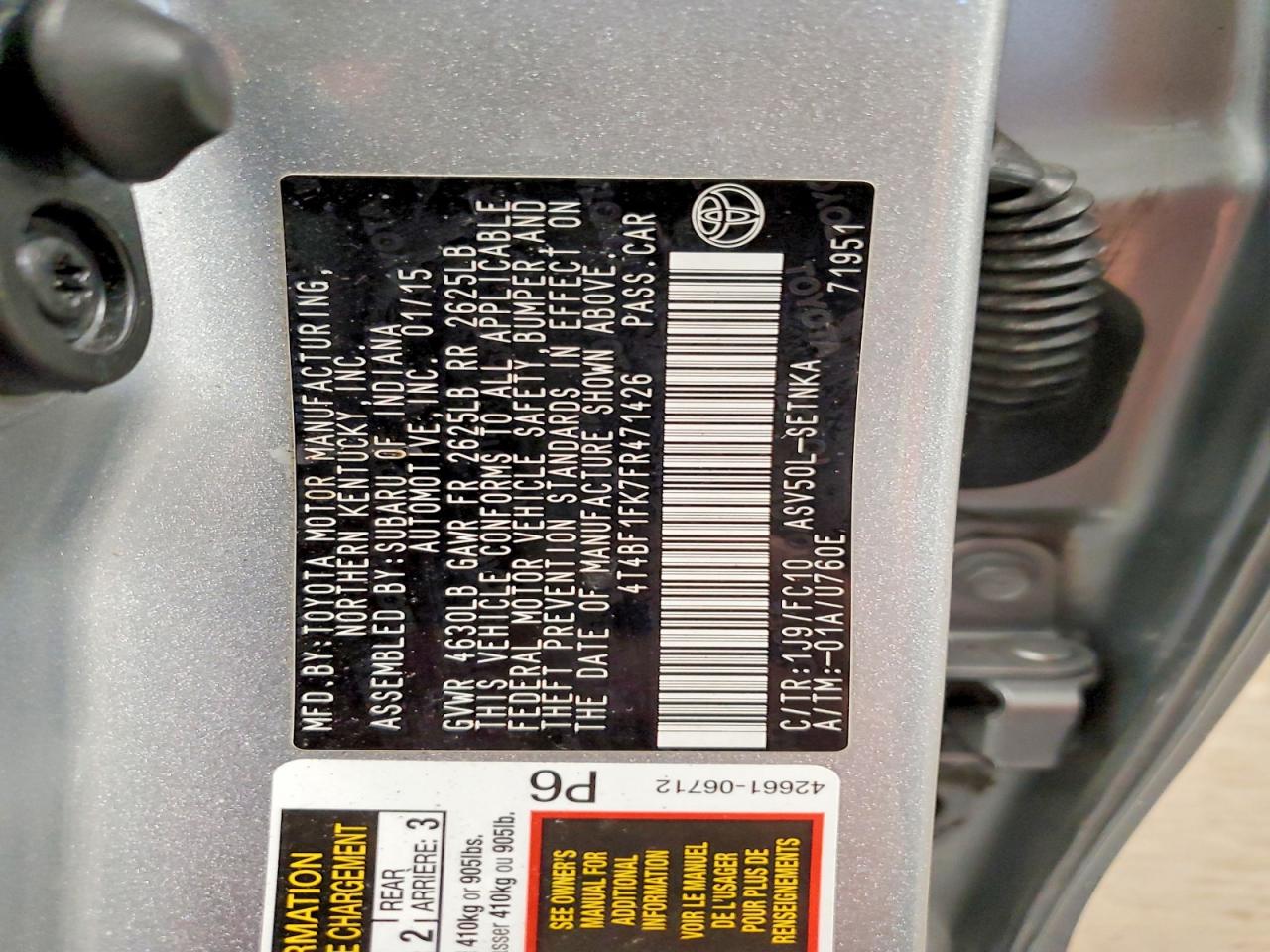 2015 Toyota Camry Le Silver vin: 4T4BF1FK7FR471426