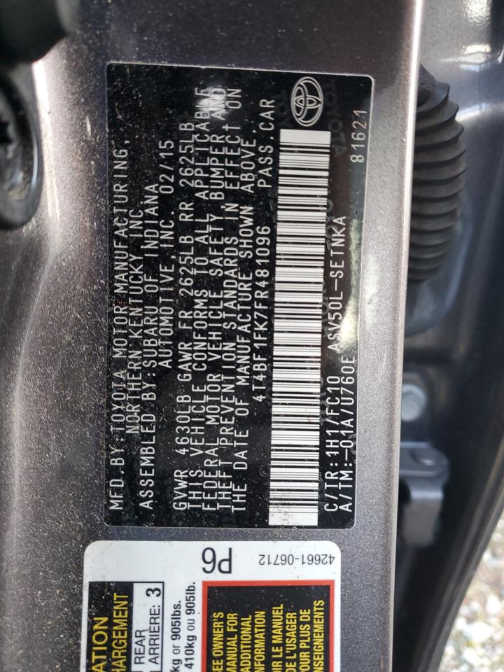 2015 Toyota Camry Le Gray vin: 4T4BF1FK7FR481096