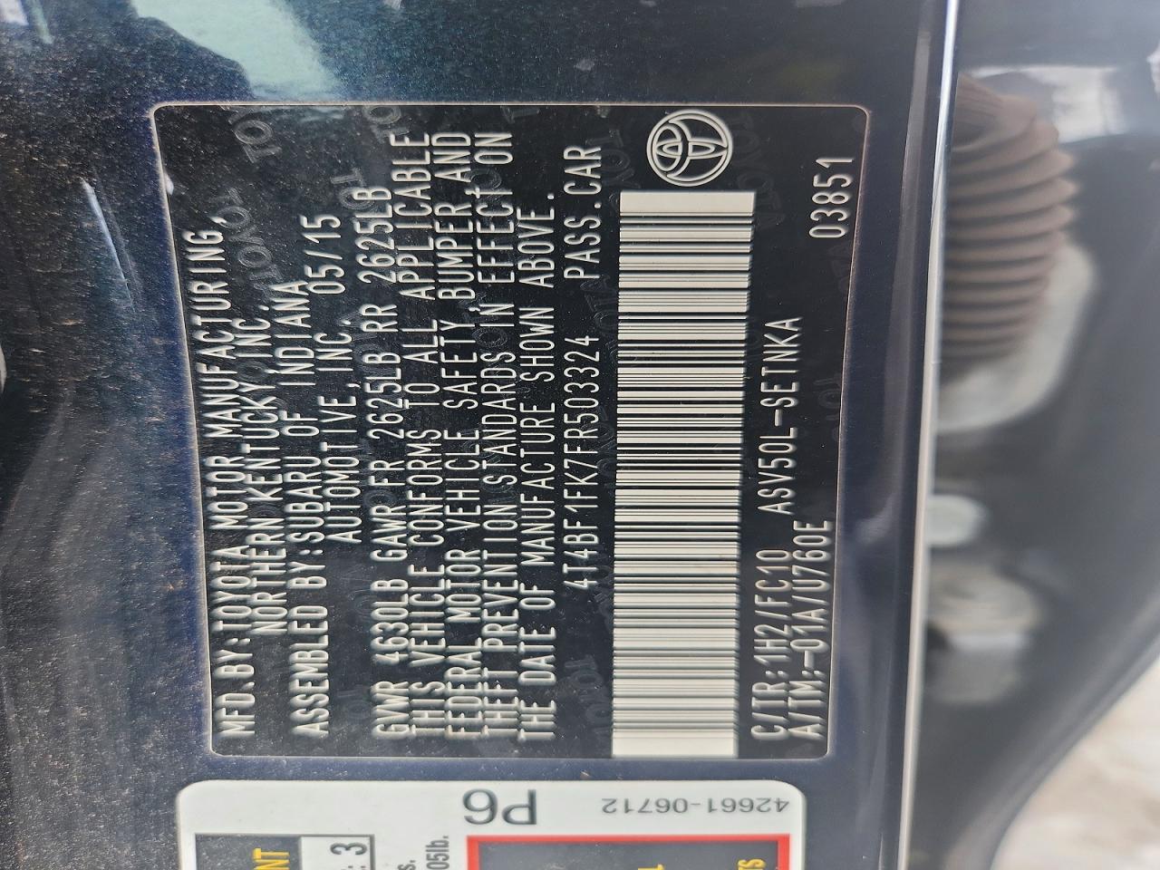 2015 Toyota Camry Le Charcoal vin: 4T4BF1FK7FR503324