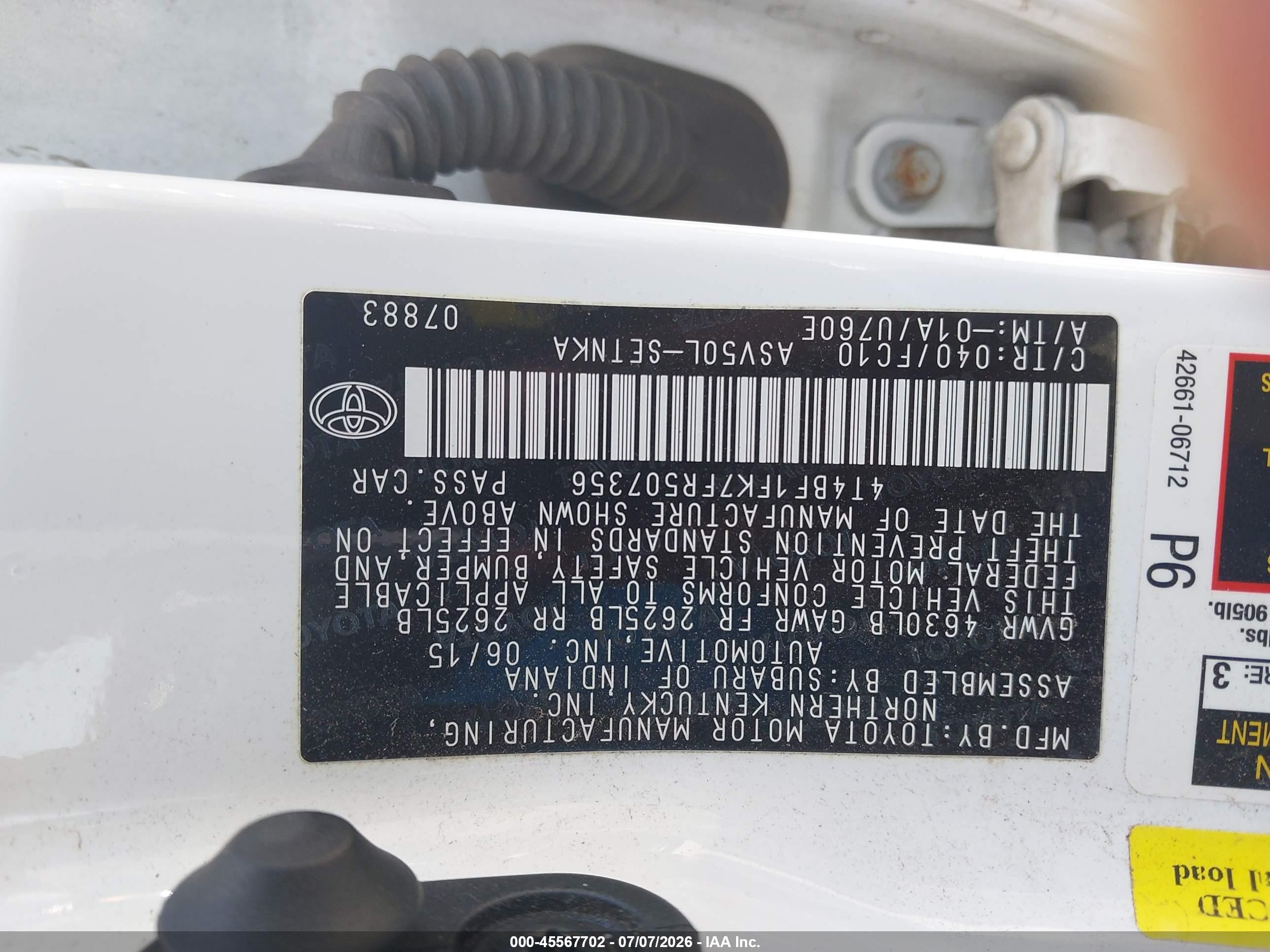 2015 Toyota Camry Le White vin: 4T4BF1FK7FR507356