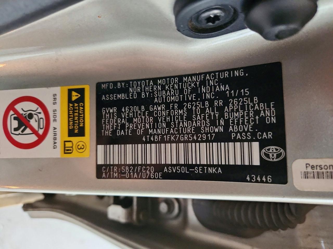 2016 Toyota Camry Le Gold vin: 4T4BF1FK7GR542917