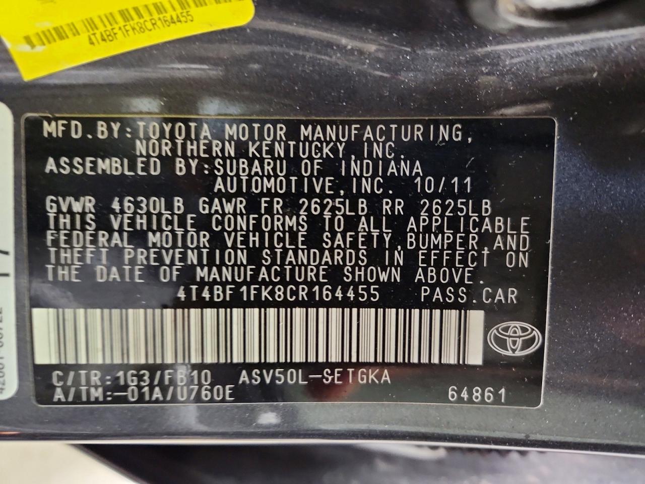 2012 Toyota Camry Xle Серый vin: 4T4BF1FK8CR164455