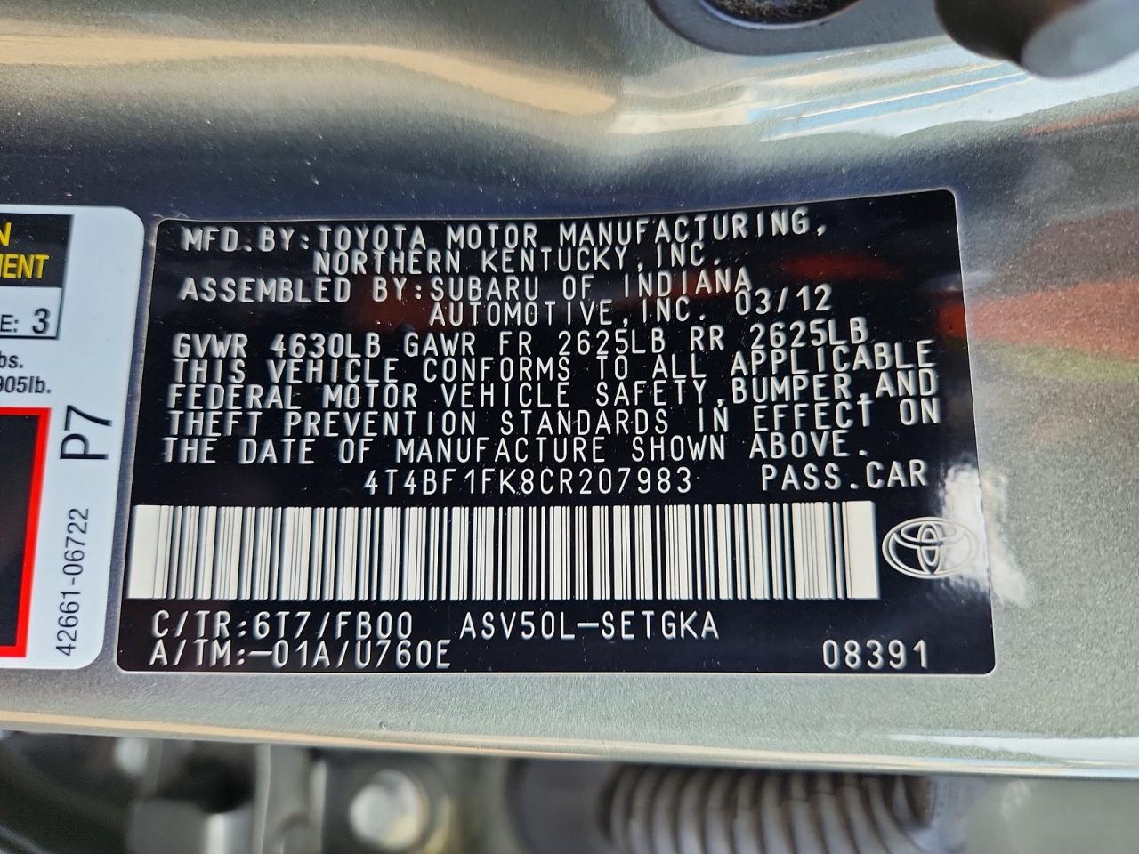 2012 Toyota Camry Xle Silver vin: 4T4BF1FK8CR207983