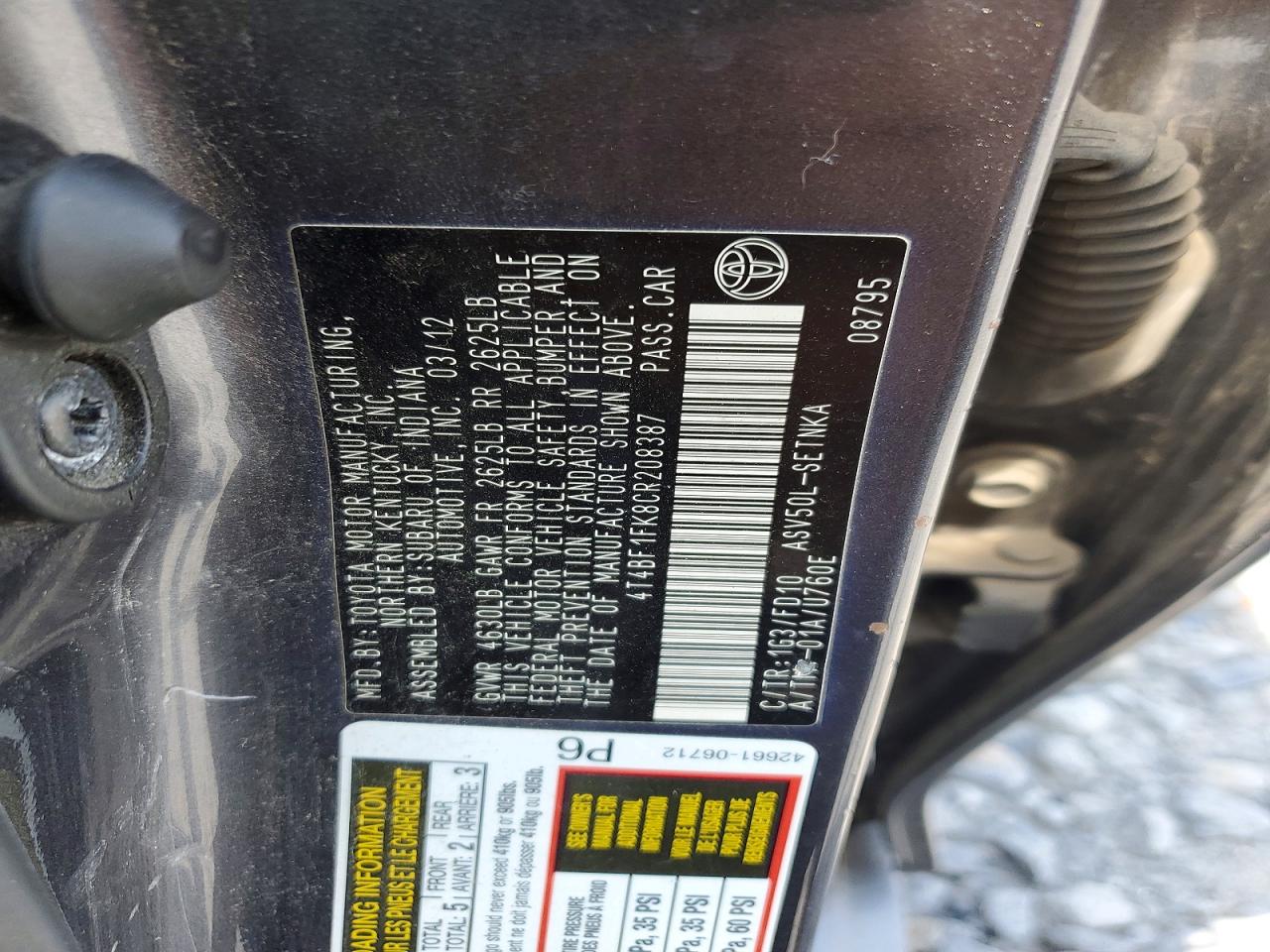 2012 Toyota Camry Le Серый vin: 4T4BF1FK8CR208387