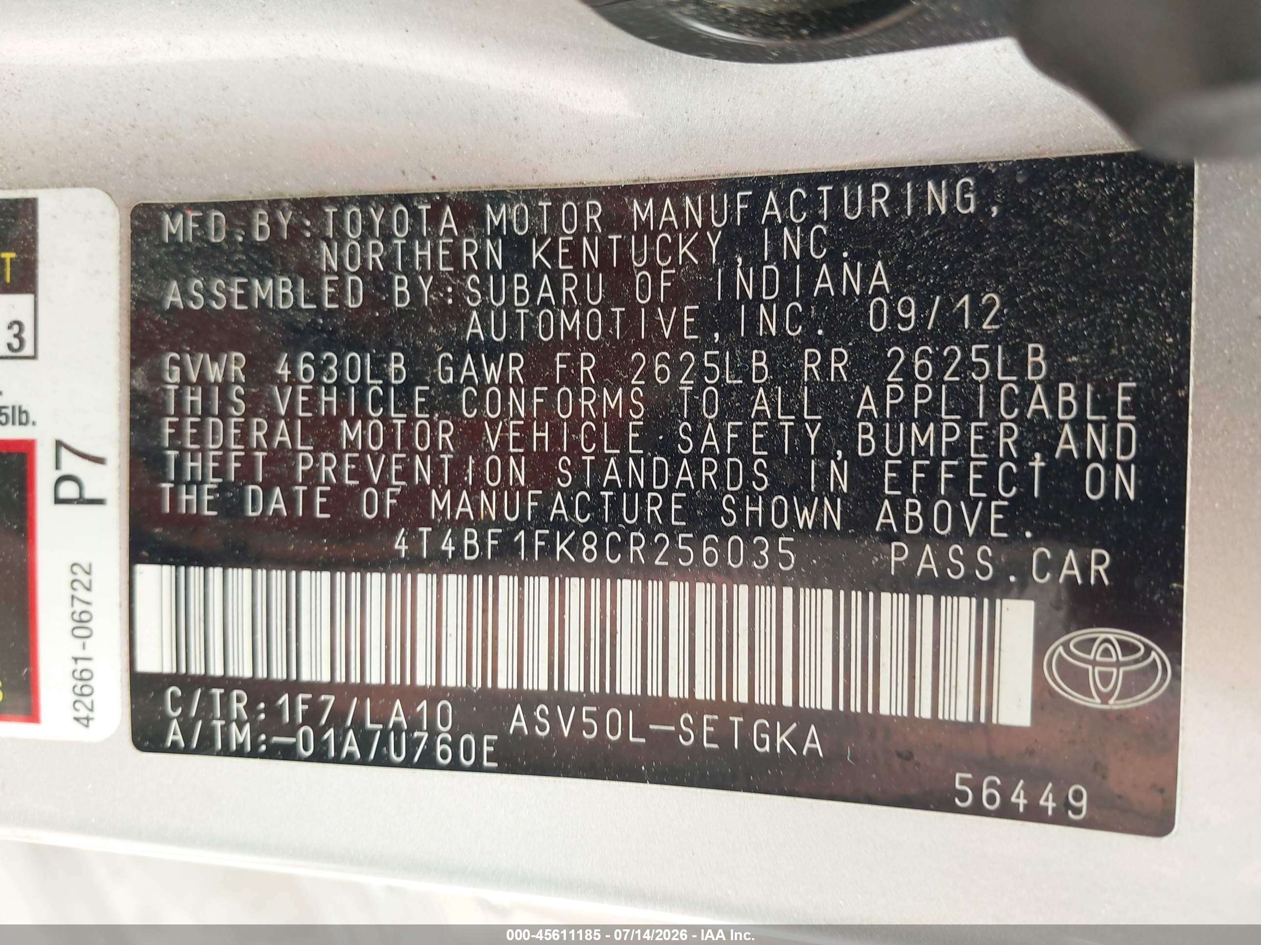 2012 Toyota Camry Xle Серебряный vin: 4T4BF1FK8CR256035