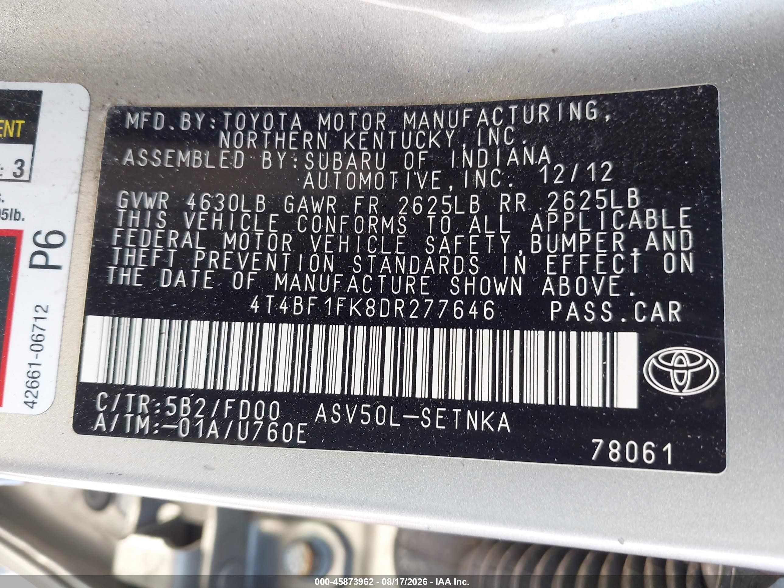 2013 Toyota Camry Le Серебряный vin: 4T4BF1FK8DR277646