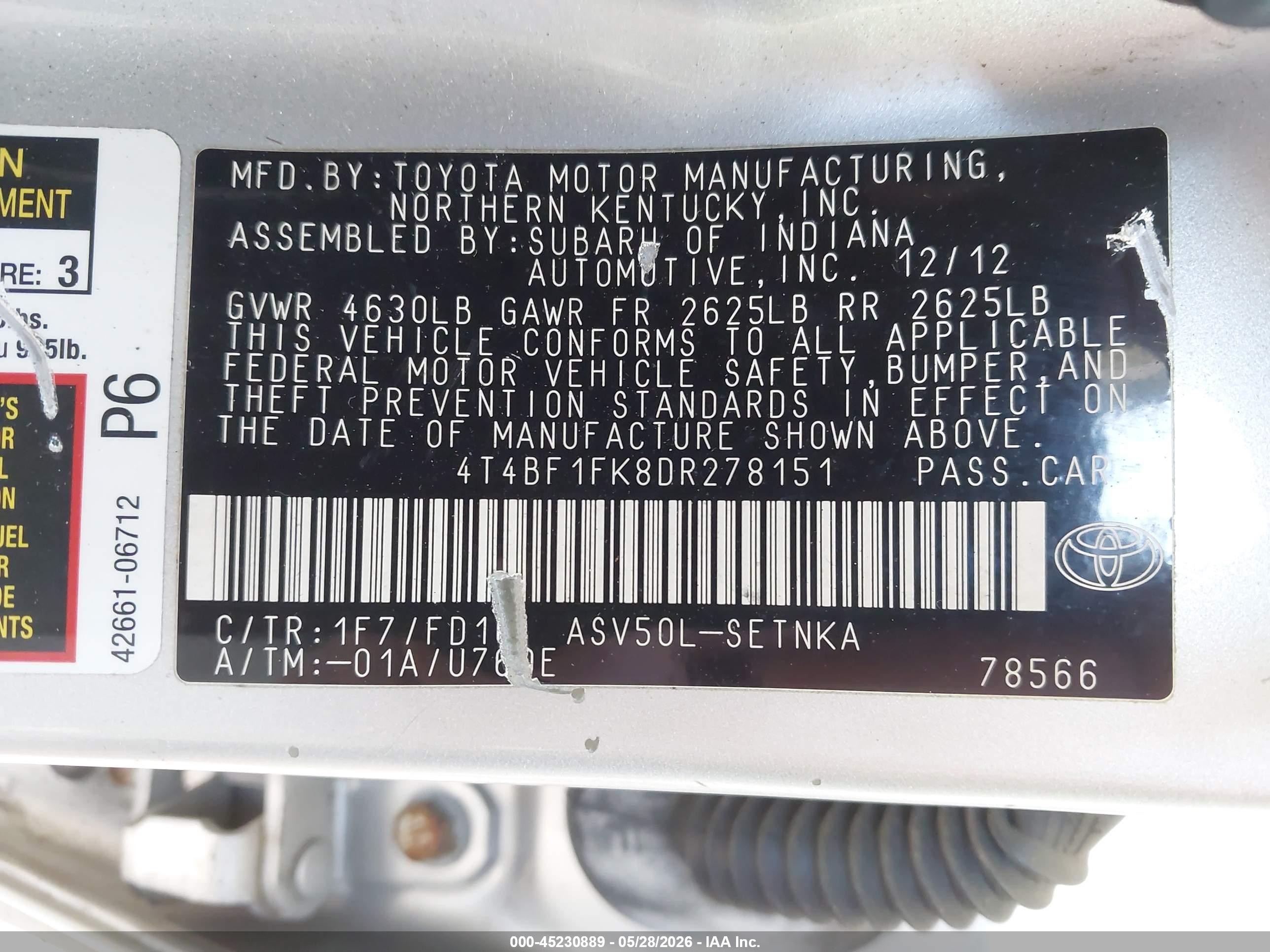 2013 Toyota Camry Le Silver vin: 4T4BF1FK8DR278151