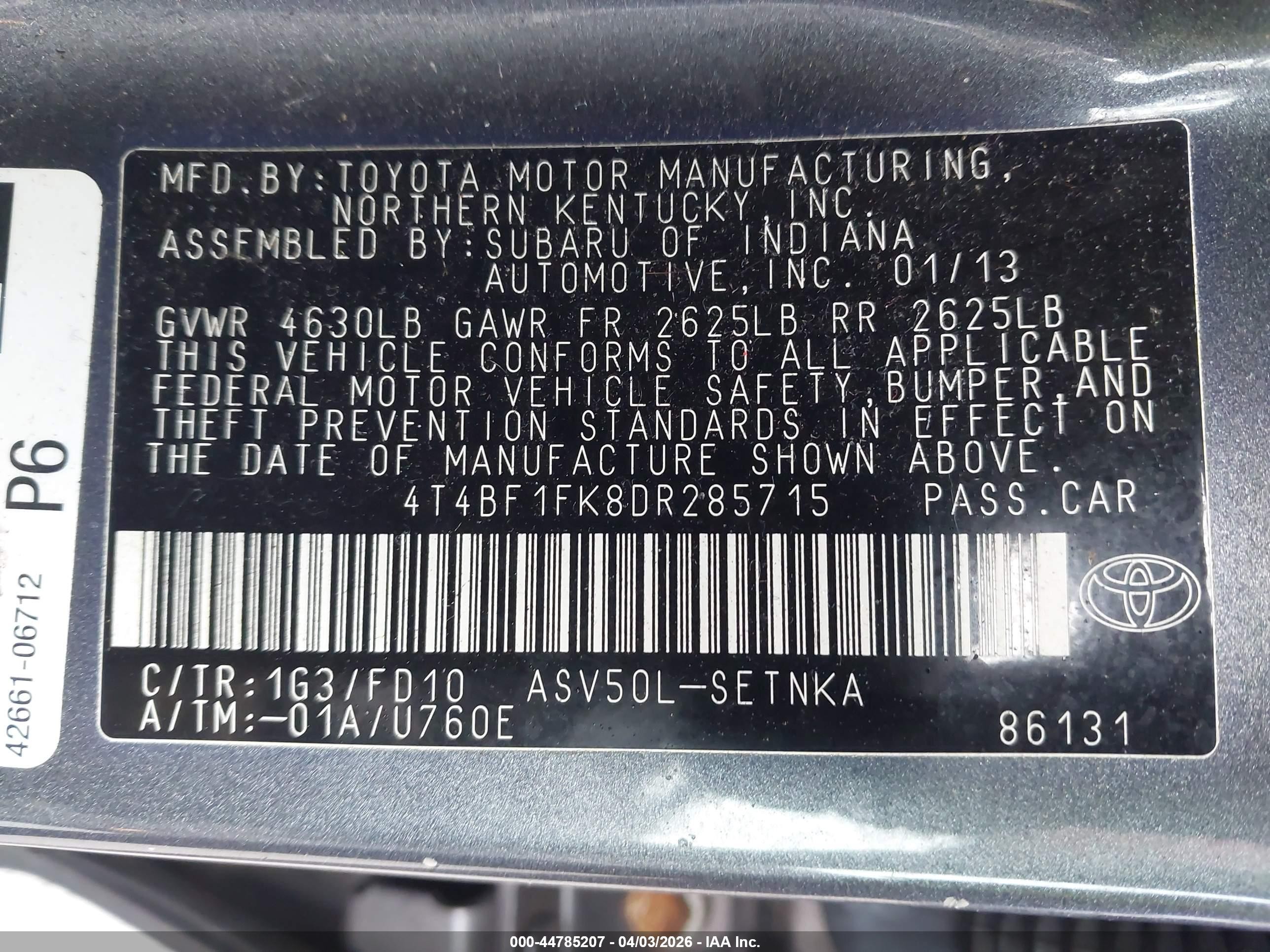 2013 Toyota Camry Le Gray vin: 4T4BF1FK8DR285715
