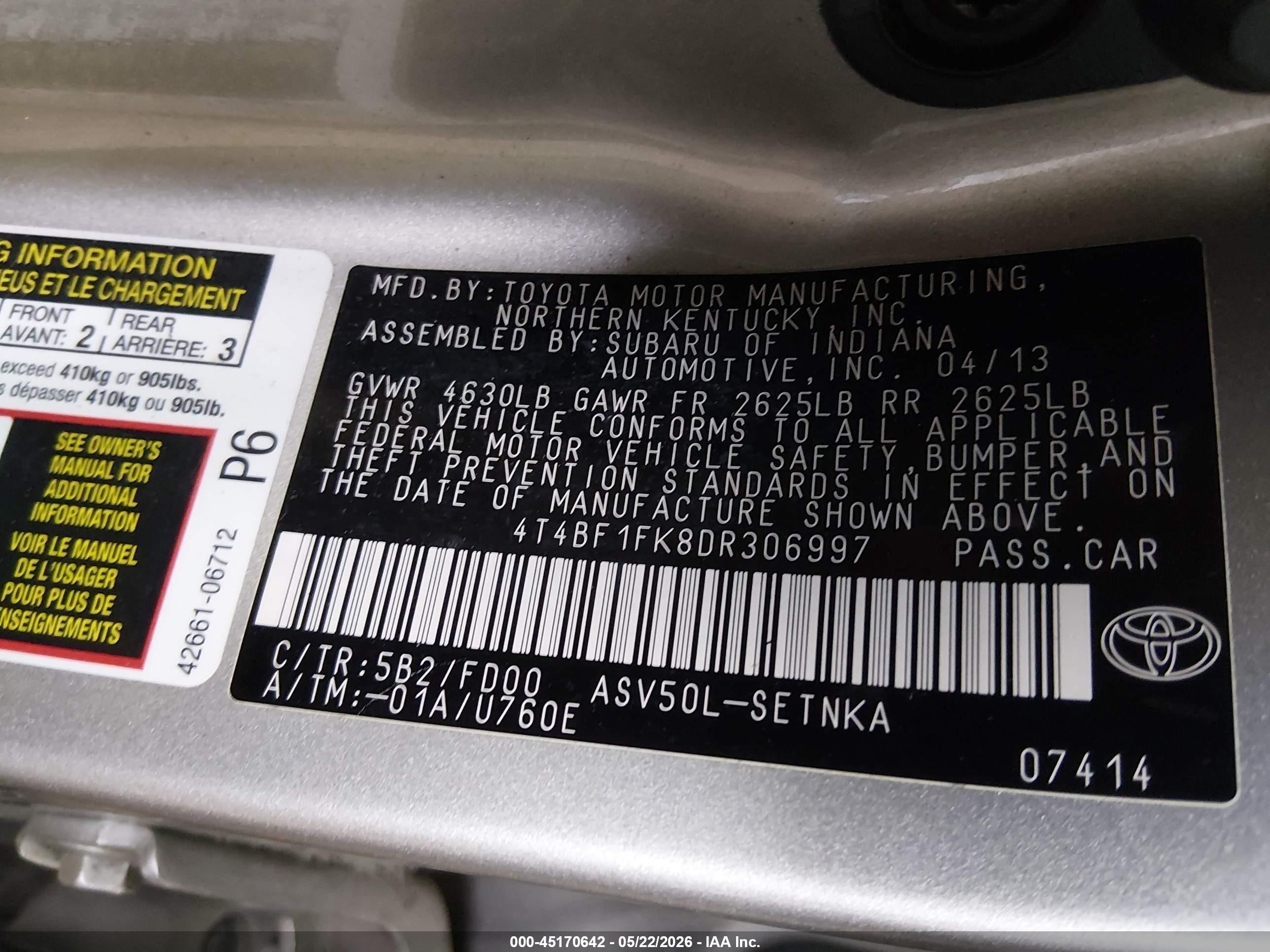 2013 Toyota Camry Le Brown vin: 4T4BF1FK8DR306997