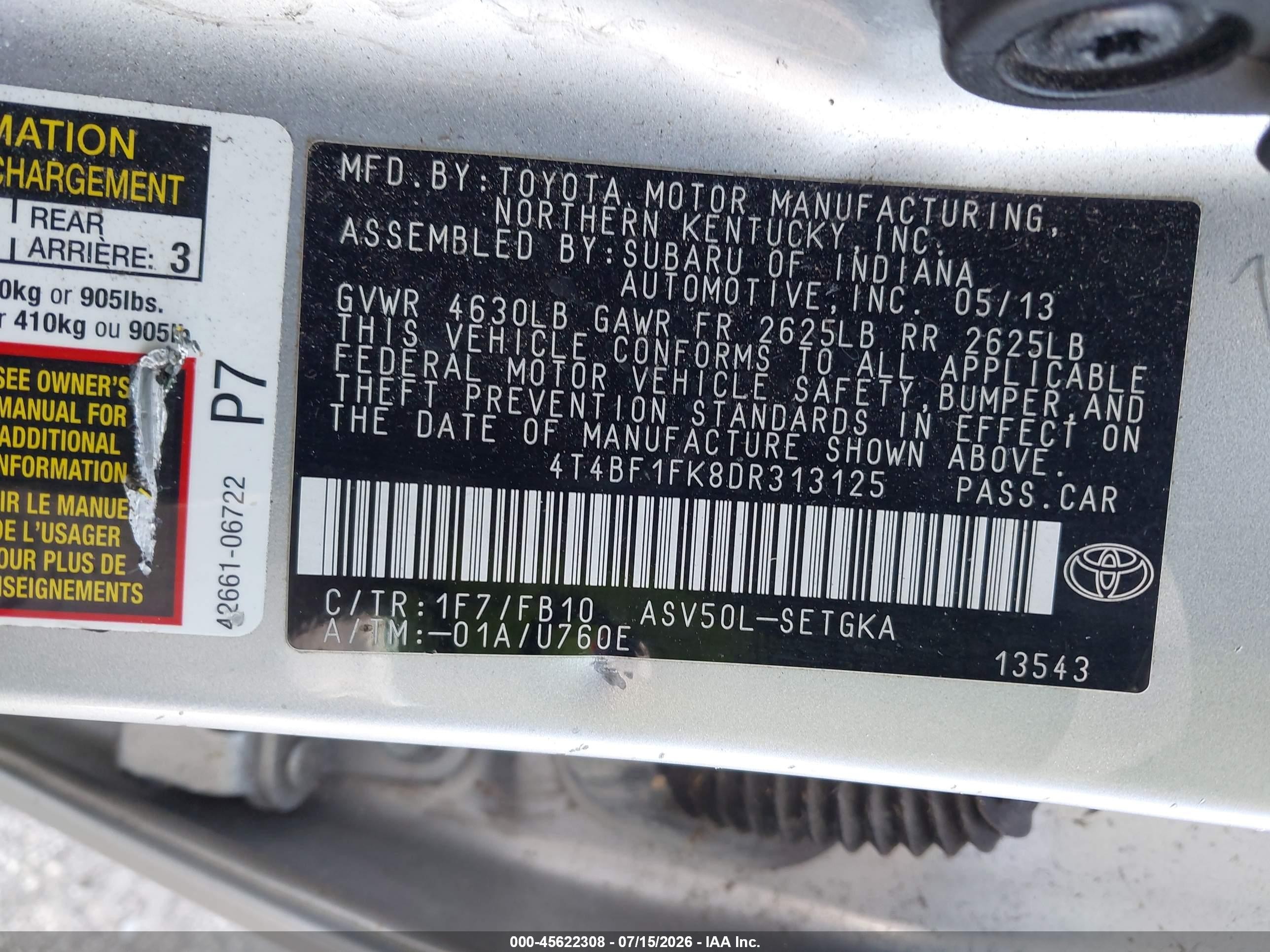 2013 Toyota Camry Xle Silver vin: 4T4BF1FK8DR313125
