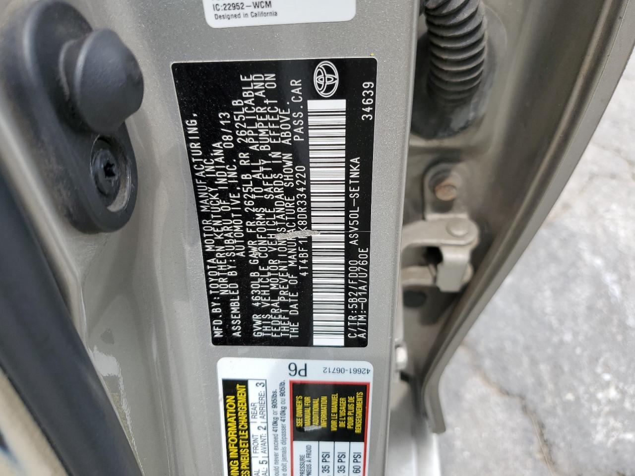2013 Toyota Camry Le Tan vin: 4T4BF1FK8DR334220