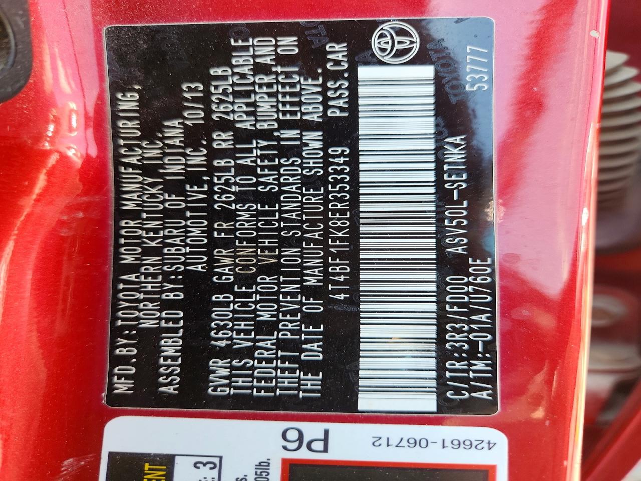 2014 Toyota Camry Le Red vin: 4T4BF1FK8ER353349
