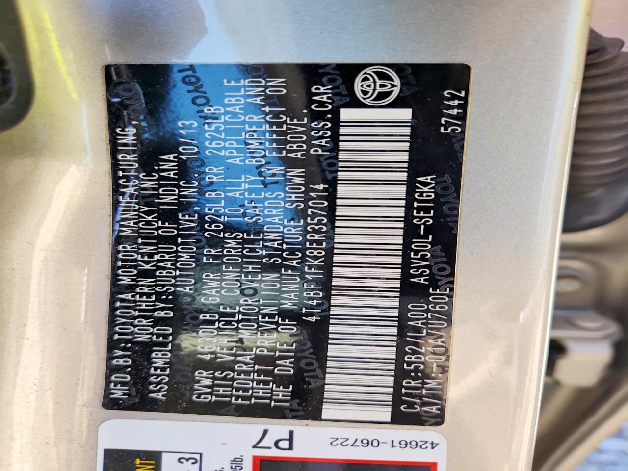 2014 Toyota Camry Xle Серебряный vin: 4T4BF1FK8ER357014