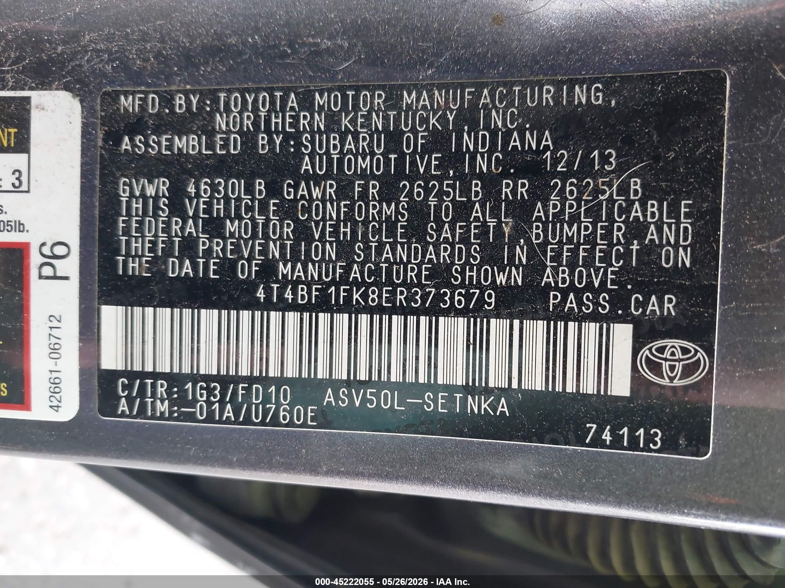 2014 Toyota Camry Le Gray vin: 4T4BF1FK8ER373679
