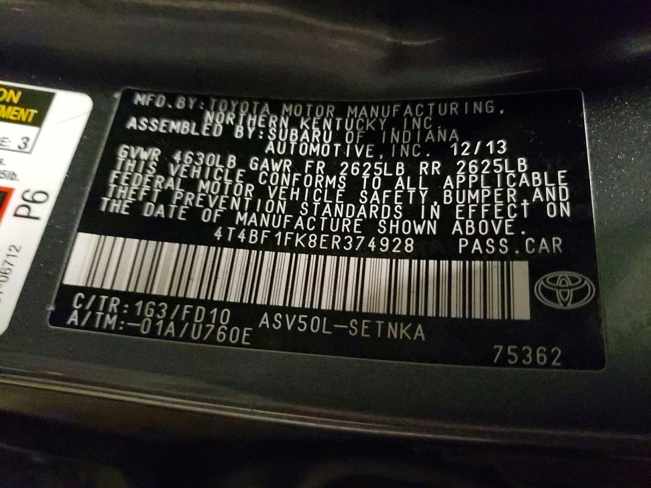 2014 Toyota Camry Gray vin: 4T4BF1FK8ER374928